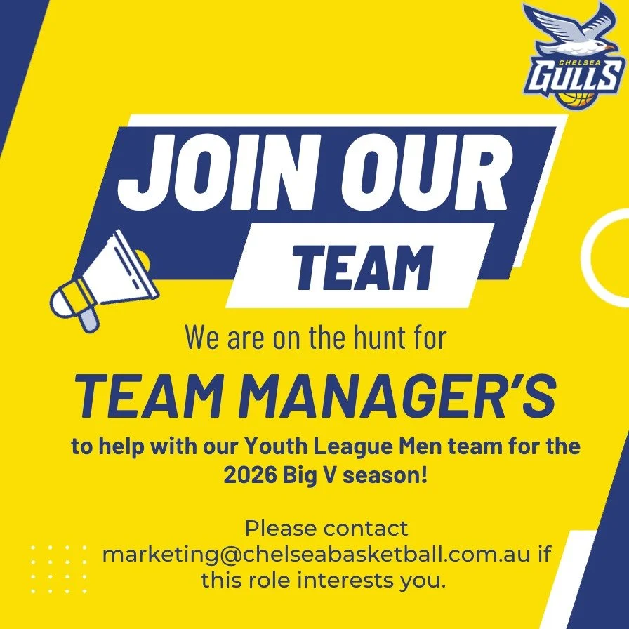 Team Managers Wanted! 🏀
We&rsquo;re on the lookout for Team Managers for our Youth League Men&rsquo;s a Big V team!

Responsibilities include:
- Coordinating game-day logistics and schedules
- Managing team communications with players, coaches, and 