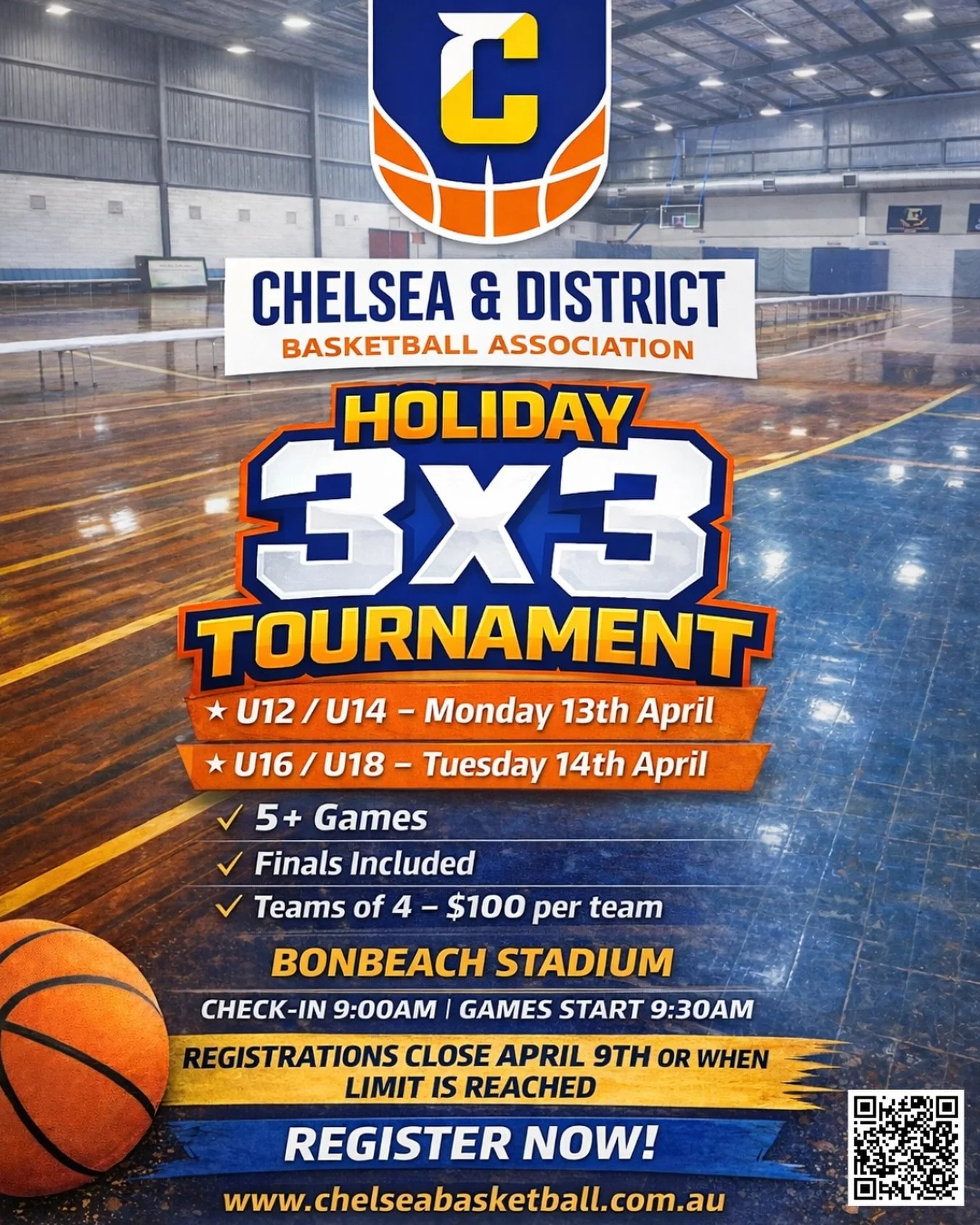 🏀 CADBA 3x3 HOLIDAY TOURNAMENT 🏀
Get your squad together and compete in our 3x3 Holiday Tournament at Bonbeach Stadium!
Fast games, big energy and a full day of basketball.

🔥 Two Competition Days
📅 U12 / U14 Tournament &ndash; Monday 13th April
