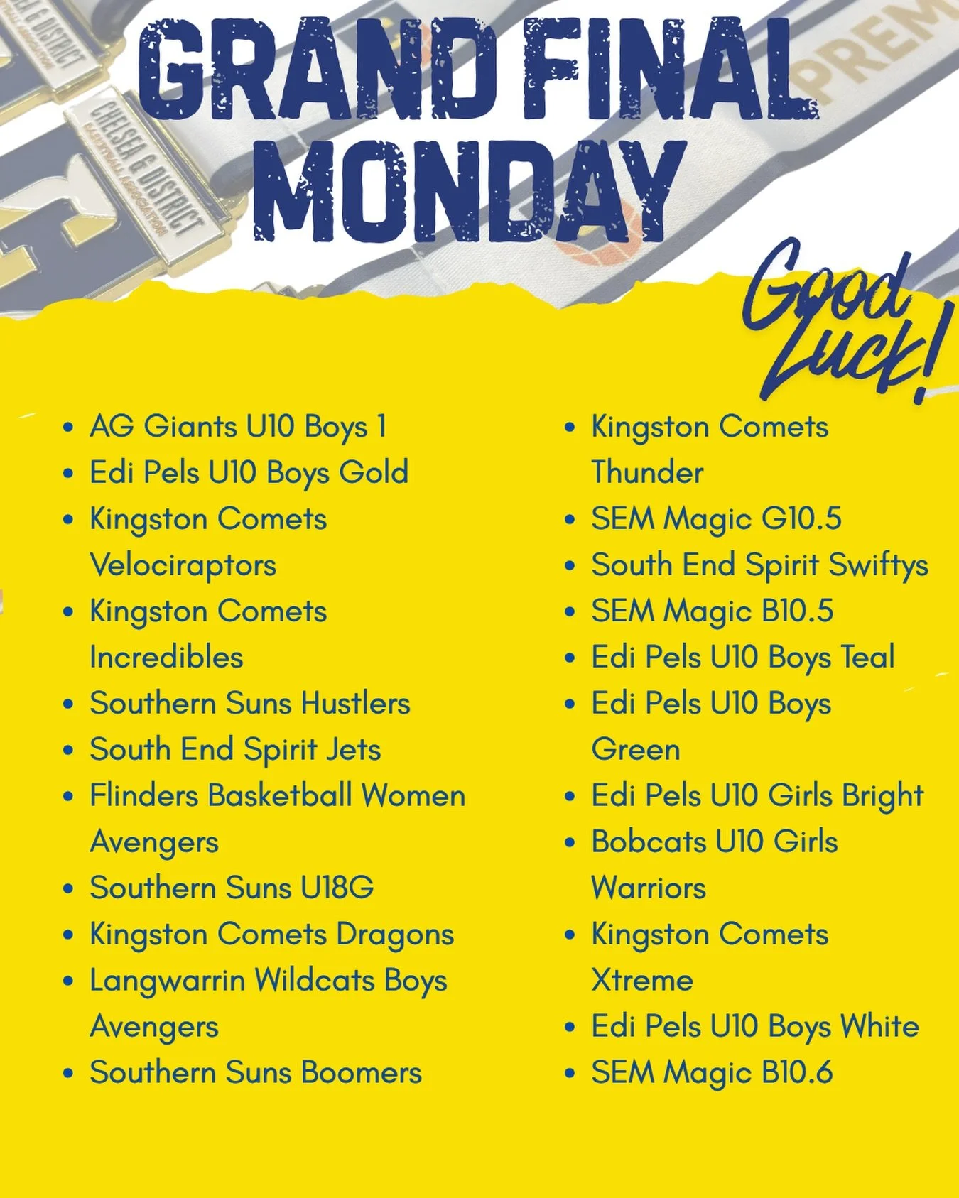 🏀 DOMESTIC GRAND FINALS &ndash; IT&rsquo;S GAME TIME! 🏀
Tonight&rsquo;s the night&hellip; the stage is set and it all comes down to this 🔥
Good luck to all teams hitting the court in our CADBA Domestic Grand Finals!!!

👏 To our players &ndash; pl
