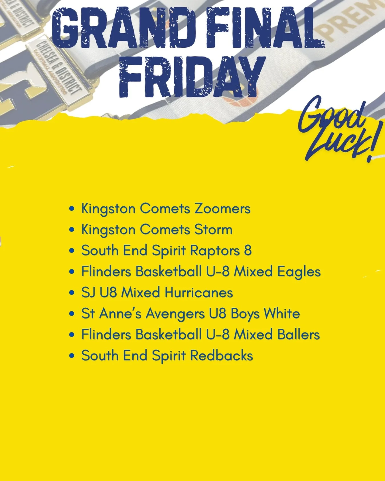 🏀 U8 Grand Finals is HERE! 🏆
Good luck to all of our U8 Grand Finalists!
What an incredible season it&rsquo;s been full of growth, teamwork and plenty of smiles along the way 🙌
Tonight is all about celebrating our youngest basketballers getting ou