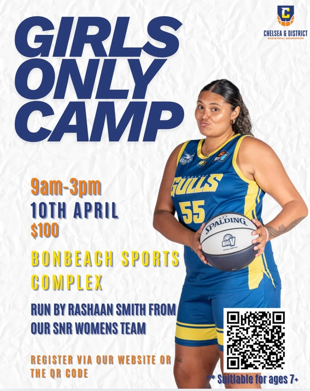 🏀 GIRLS ONLY CAMP 🏀

Looking for something fun these school holidays? Come hit the court with us! 💙💛

📅 April 10
⏰ 9am &ndash; 3pm
📍 Bonbeach Sports Complex
💲 $100

Run by Rashaan Smith from our Senior Women&rsquo;s team, this camp is perfect 