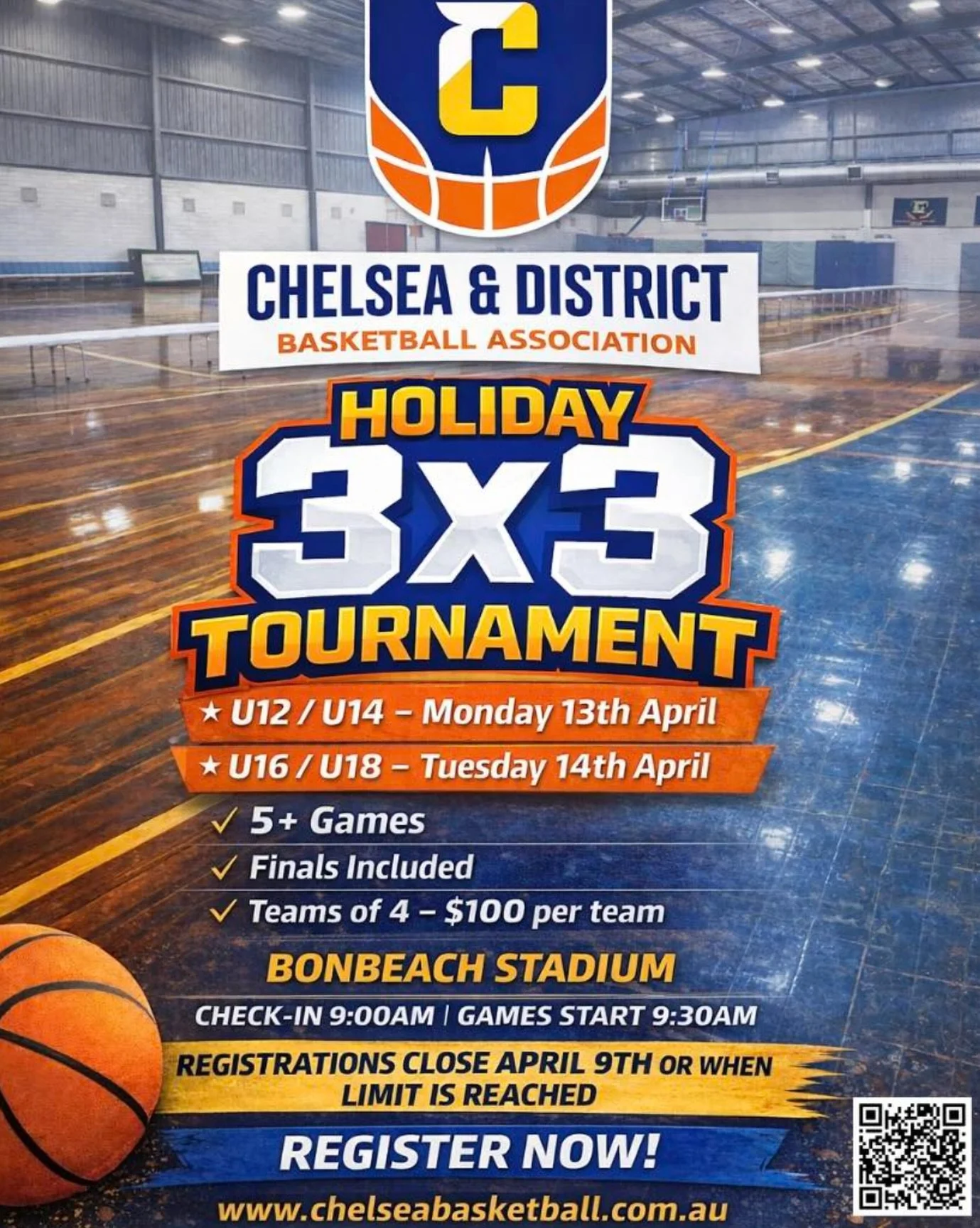 🏀 CADBA 3x3 HOLIDAY TOURNAMENT 🏀

Grab your squad and hit the court for our 3x3 Holiday Tournament at Bonbeach Stadium! Fast-paced games, non-stop energy, and a full day of basketball action. 💥

📅 Tournament Dates:

U12 / U14 &ndash; Monday 13th 