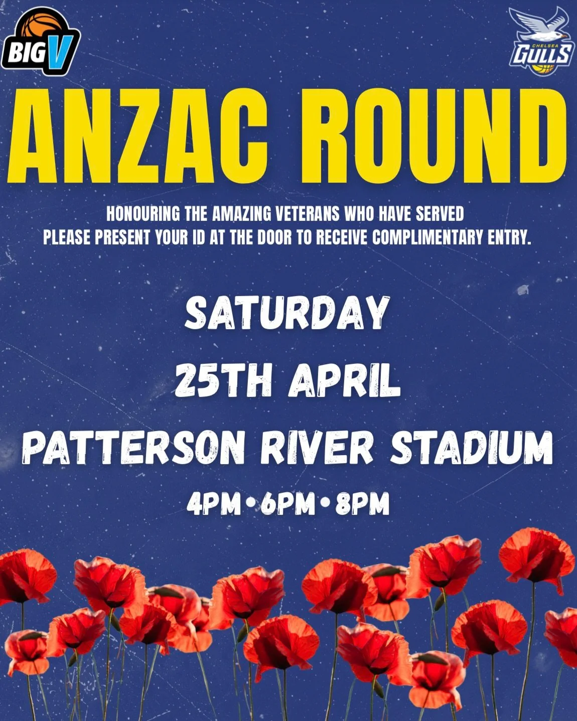 This Saturday we come together for a special ANZAC Round ❤️

Join us at Patterson River Secondary College as we honour our veterans &mdash; with free entry for those who have served (just show ID at the door).

🏀 4PM &ndash; Youth League Women
🏀 6P