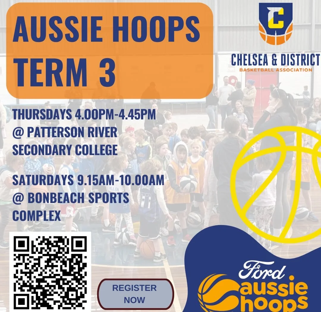 🏀 AUSSIE HOOPS TERM 3 REGISTRATIONS ARE NOW OPEN! 🏀

Looking for a fun and active way to get your child involved in basketball? Join us for Aussie Hoops Term 3 with Chelsea &amp; District Basketball Association!

📅 THURSDAYS
⏰ 4:00pm &ndash; 4:45p