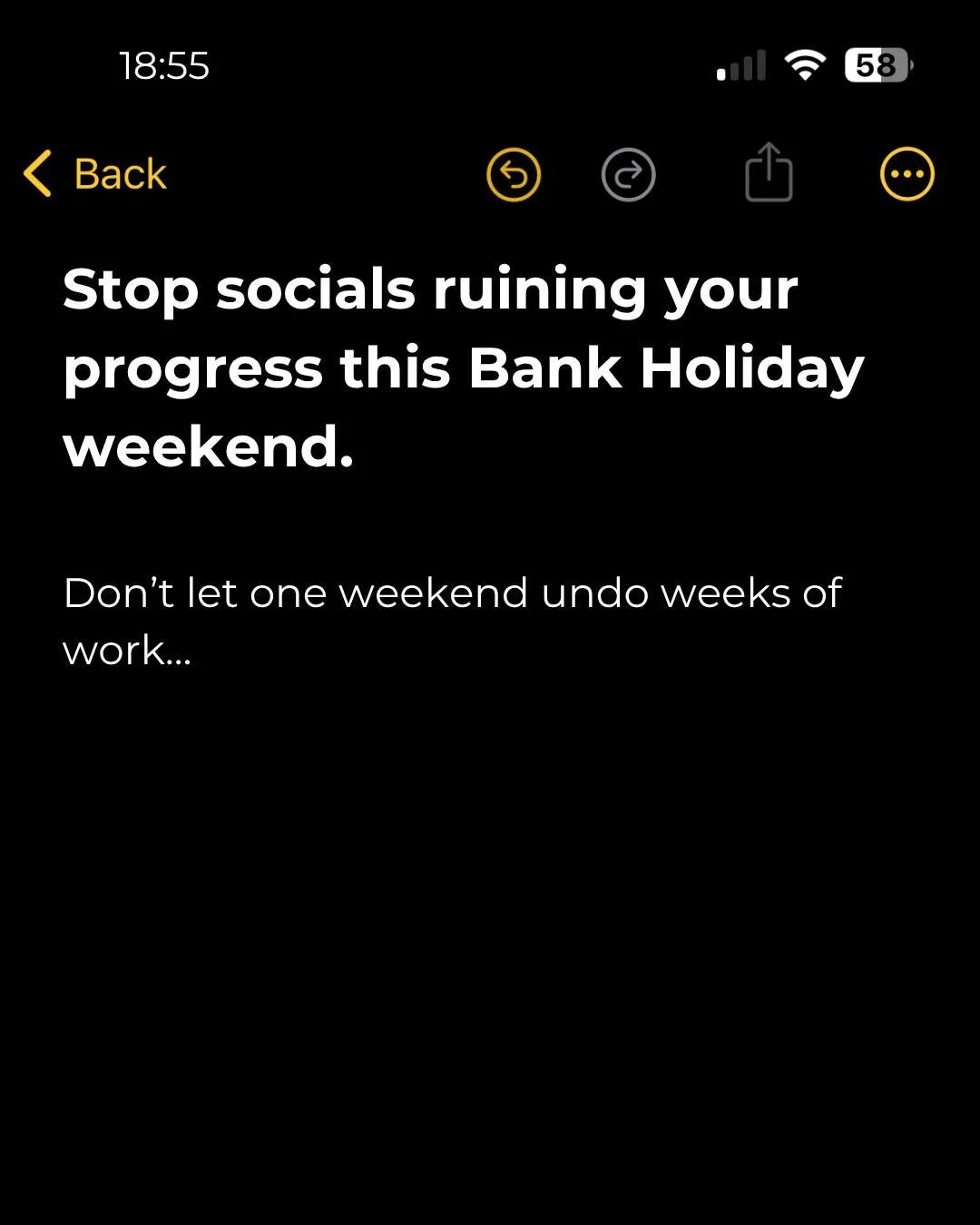 Stop socials from ruining your progress this Bank Holiday weekend 🎉

If you&rsquo;ve got plans coming up, this is for you.

A lot of my clients struggle with staying on track when social events come up and it usually isn&rsquo;t the event that throw