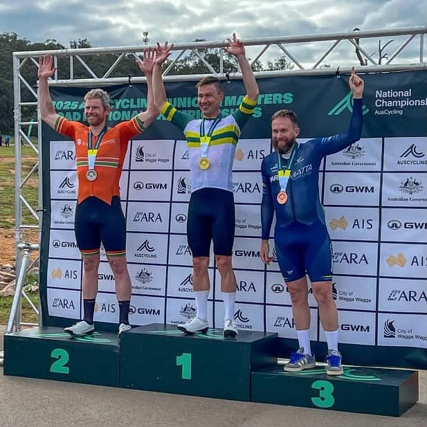 Huge congrats to Chris Miller on his medal haul at the 2025 @auscyclingaus Masters National Championships in Wagga Wagga.
🥇M3 Australian Crit Champion - doing it convincingly in a solo effort. 
🥉M3 National Road Race in a huge combined M3/M4 fiel