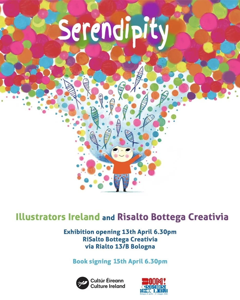 Illustration artwork displayed at the Serendipity exhibition during Bologna Children’s Book Fair