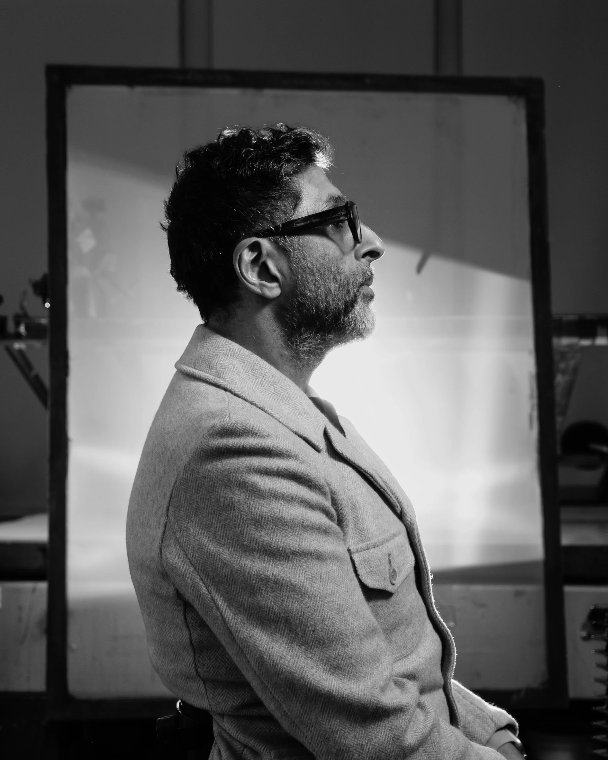 Actor and comedian SANJEEV KOHLI, photographed for Glasgow Proint Studios project 'Call and Response. photographer Mark Cameron