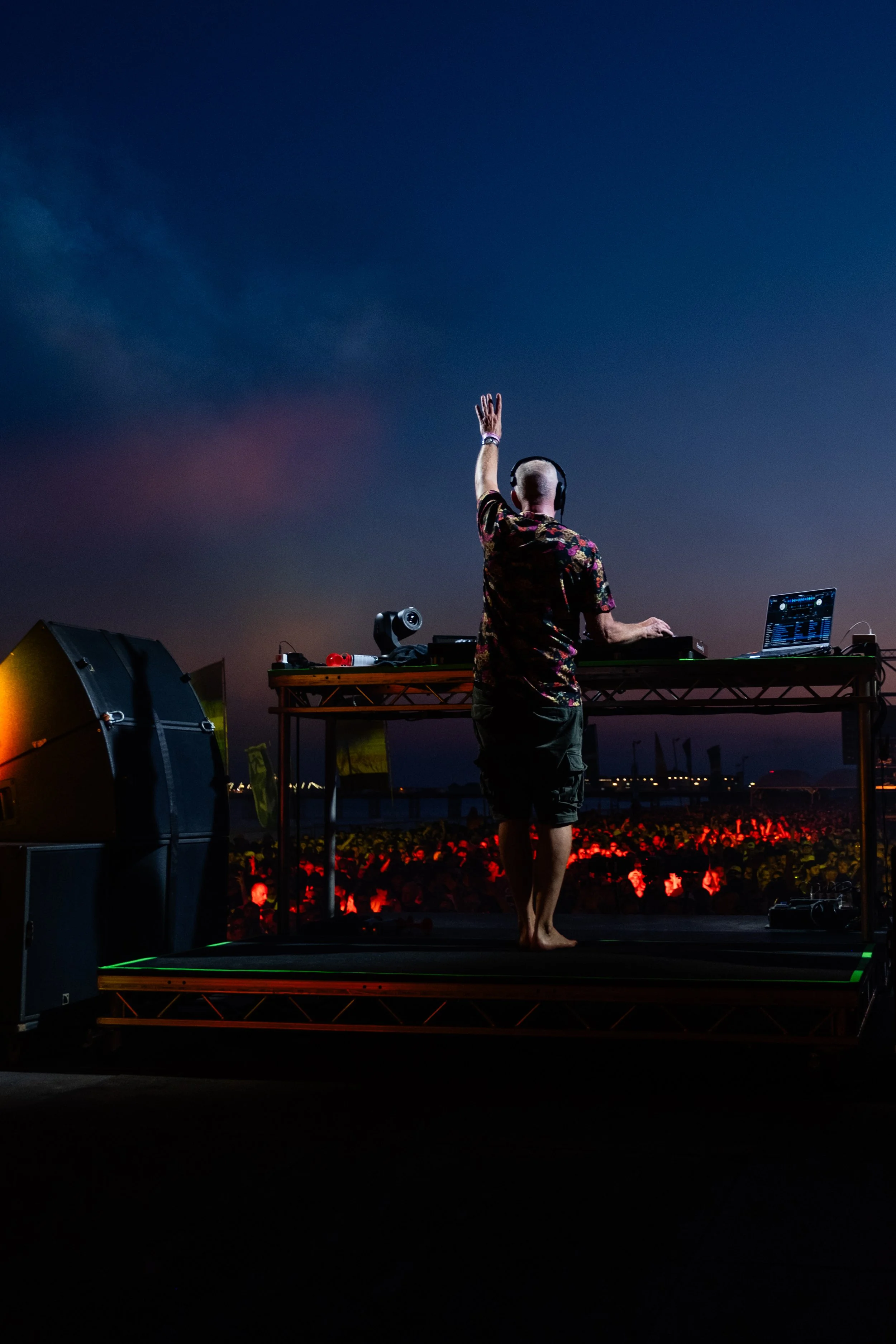 Fatboy Slim performing on the first night of 4 at Brighton Beach, July 2026. Photographed by music photographer Mark Cameron