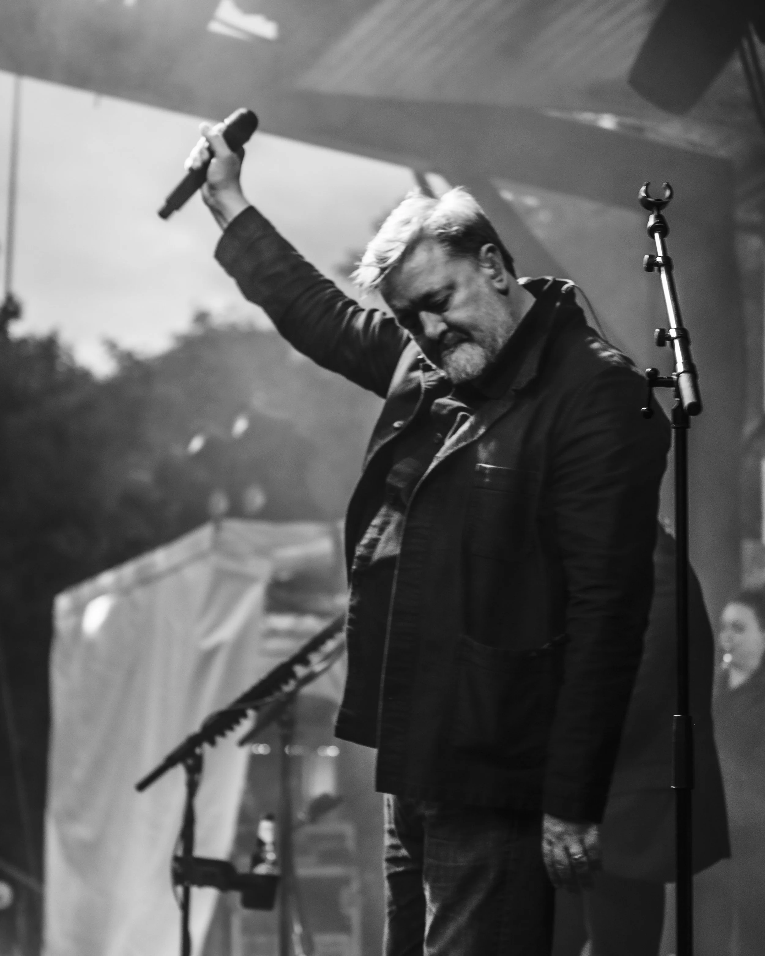 Guy Garvey of Elbow performing at the first of 3 nights at The Kelvingrove Bandstand in Glasgow. Shot by Scottish photographer Mark Cameron