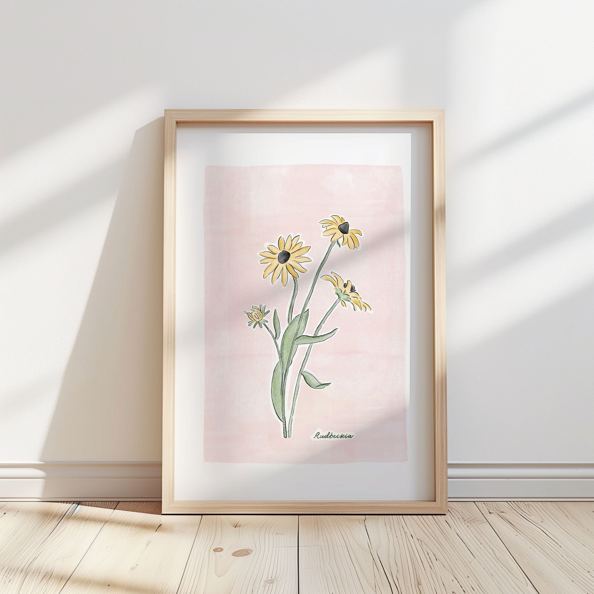 Rudbeckia Flower Illustration with Background - Print / Poster - Botanical Art, Summer /Autumn Home Decor, Flower Print, Wall Art Unframed.