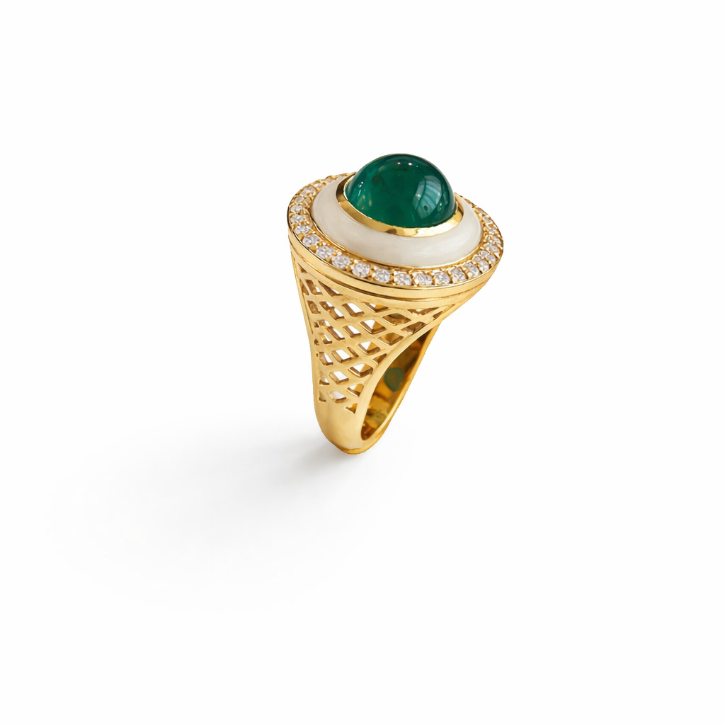 Elegant gold ring with emerald centerpiece.png