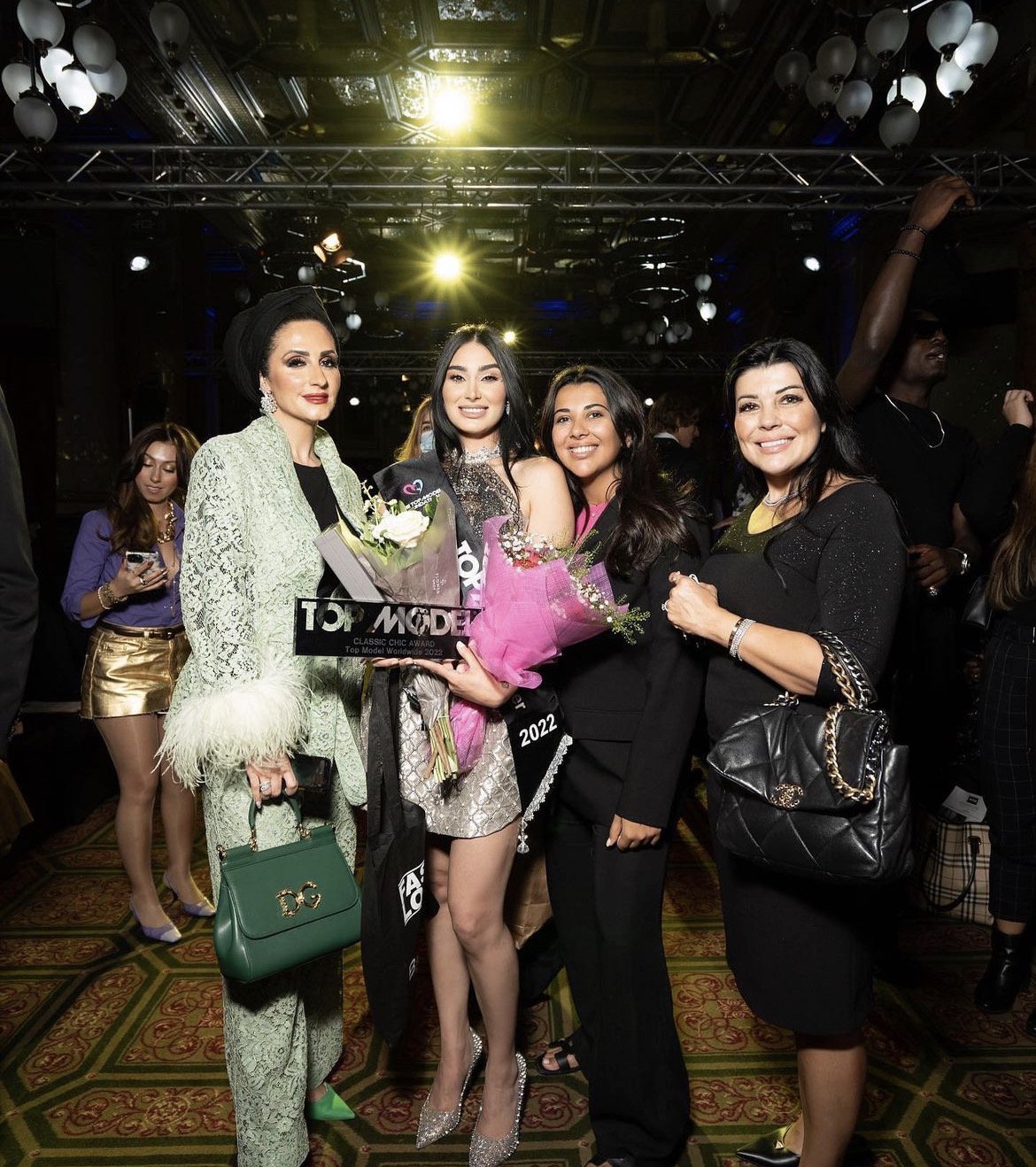 Leen Clive winning ternational Top Model 2022 held in London, seen with Lina Joudi