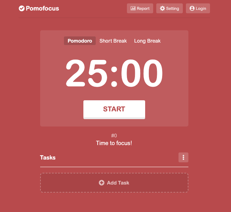 The Pomodoro starts with 25 minutes of study focus. 