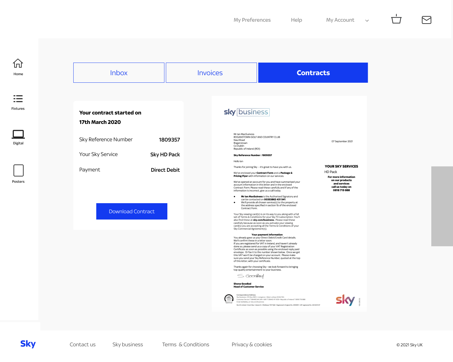 This is where users could view and download their contracts