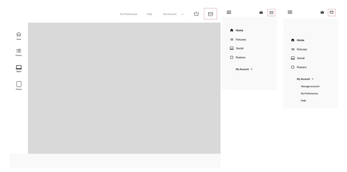 Revised approach: Second iteration - added icon for quick access to Message Centre and notifications.
