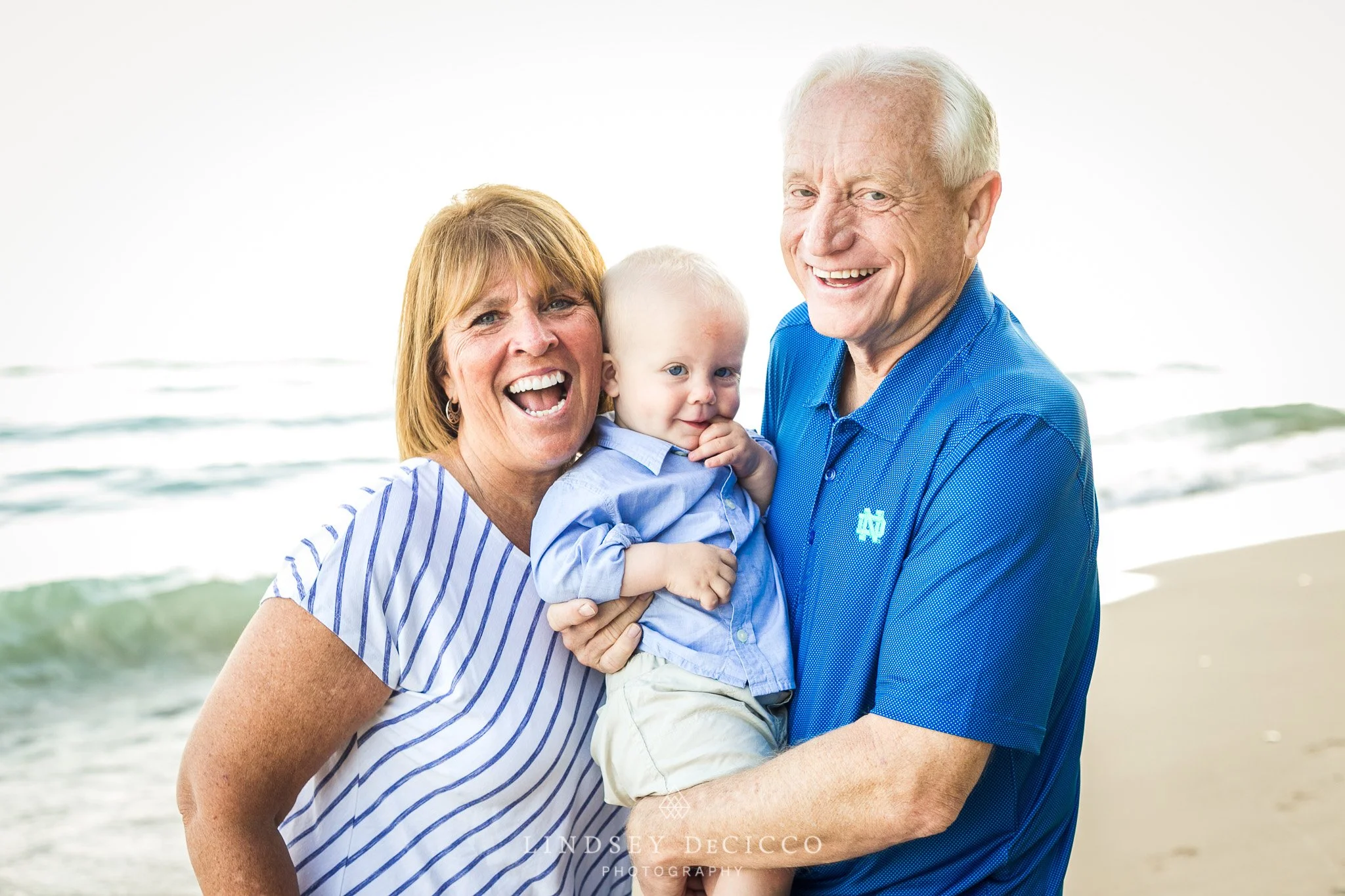 Grandparents with grandchild on the beach