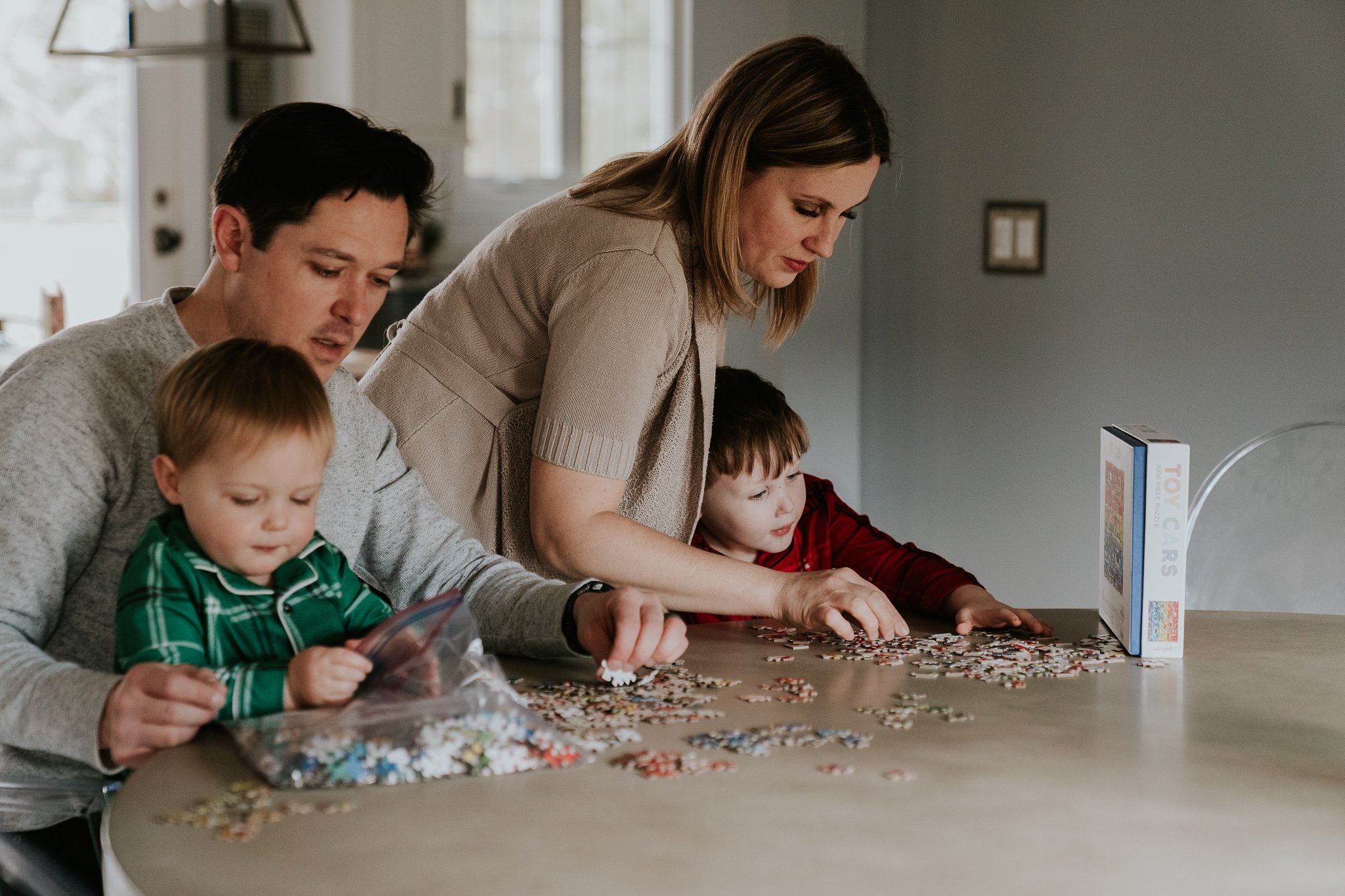 A family doing a puzzle