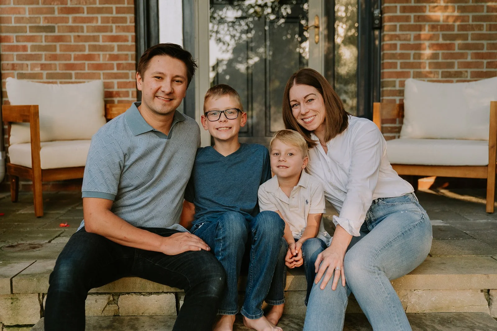 Close Family Portrait on Front Steps | At-Home Photo Session