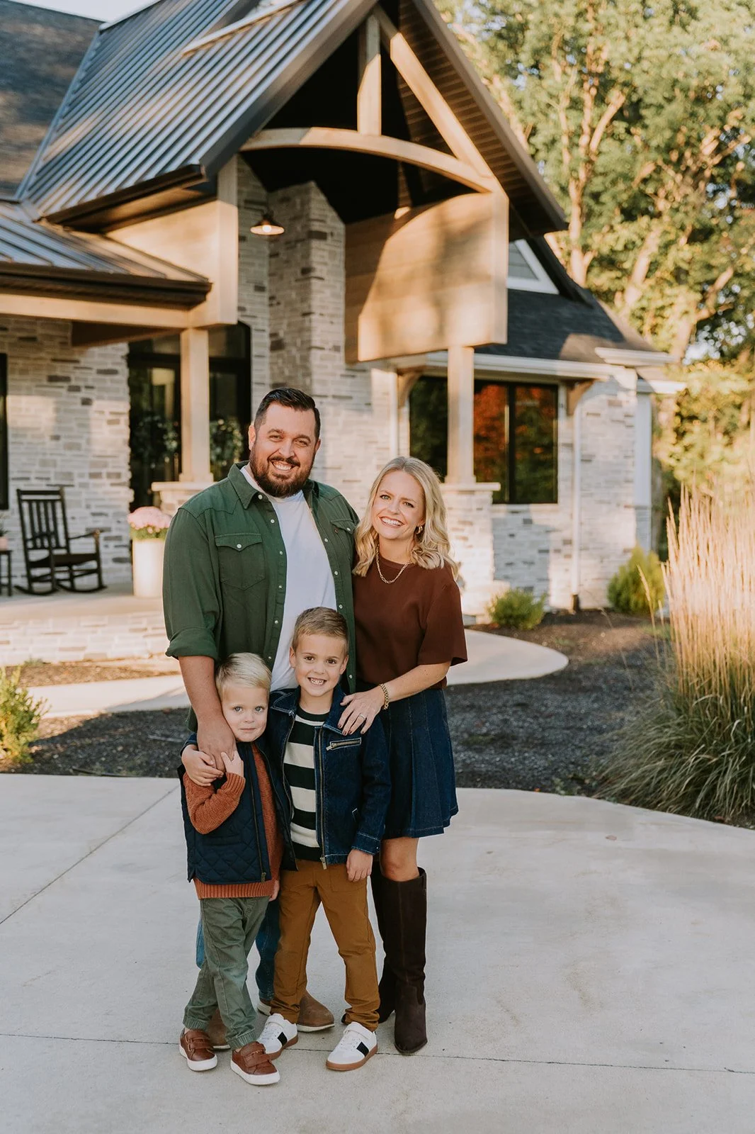 Family Portrait in Front of Stone Home | Michigan Mini Sessions