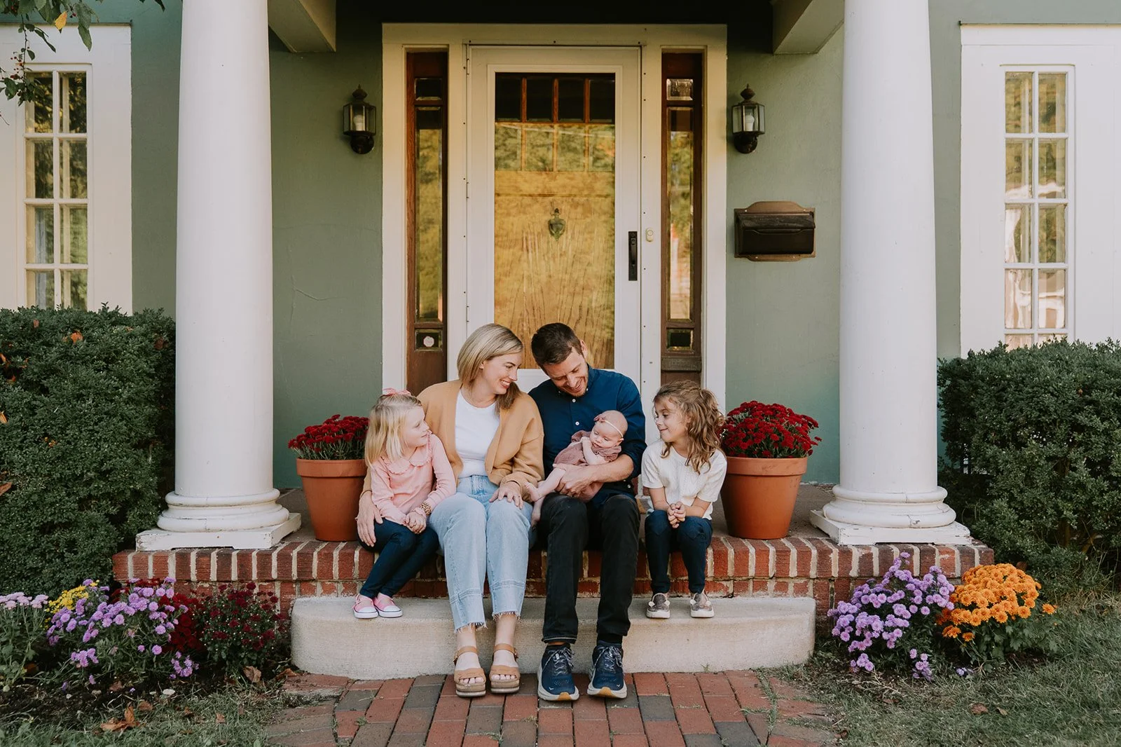 Fall Front Porch Portrait with Mums | South Bend Family Photographer