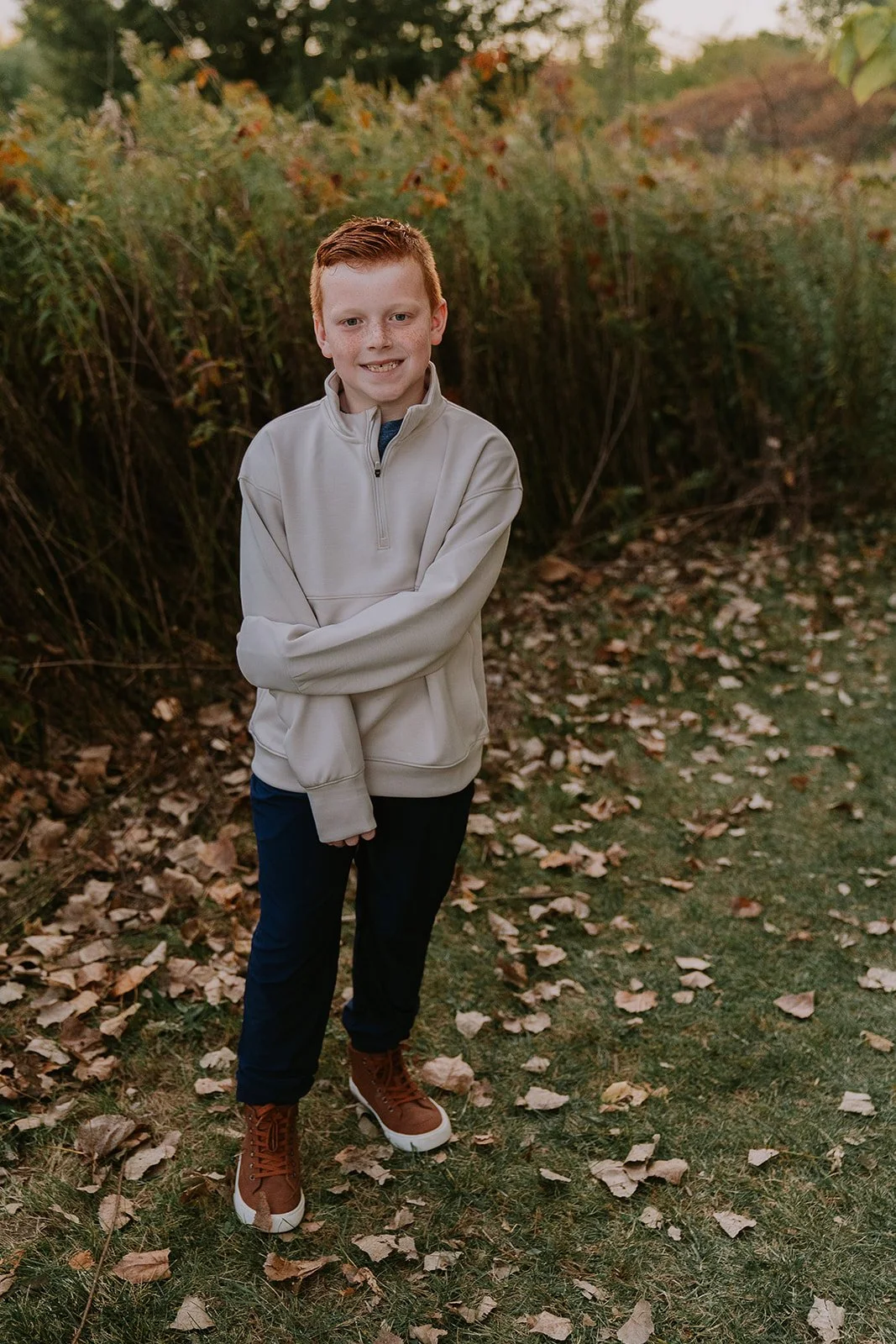 Redheaded Boy Portrait in Autumn Meadow | Mishawaka Fall Mini Sessions