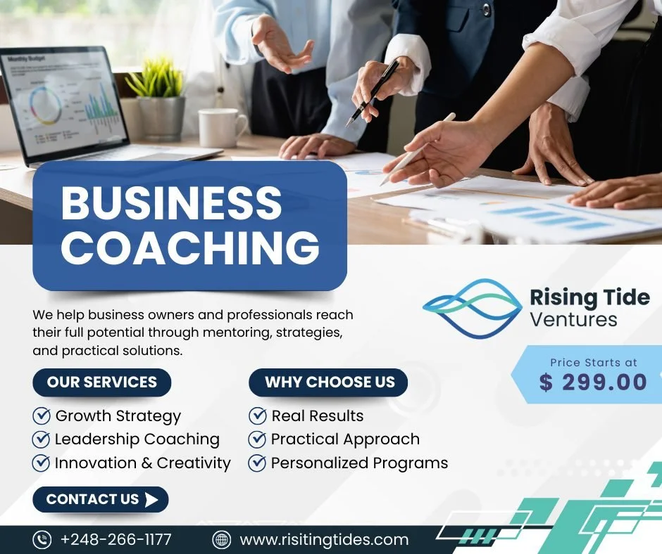 🚀 Ready to scale smarter?
Our coaching + consulting packages start at $299 &mdash; designed for business owners who want clearer systems, profitable decisions, and real momentum.

Limited spots monthly. Call us +248-266-1177