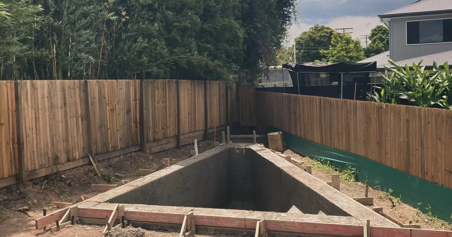 Great to see our project at Camp Hill well under way. Pool shell in, frames on site &hellip; slight rain delay&hellip; and our frame installation is now in full swing. @ambrose_design_and_construct #poolshell #framesandtrusses #developing #88