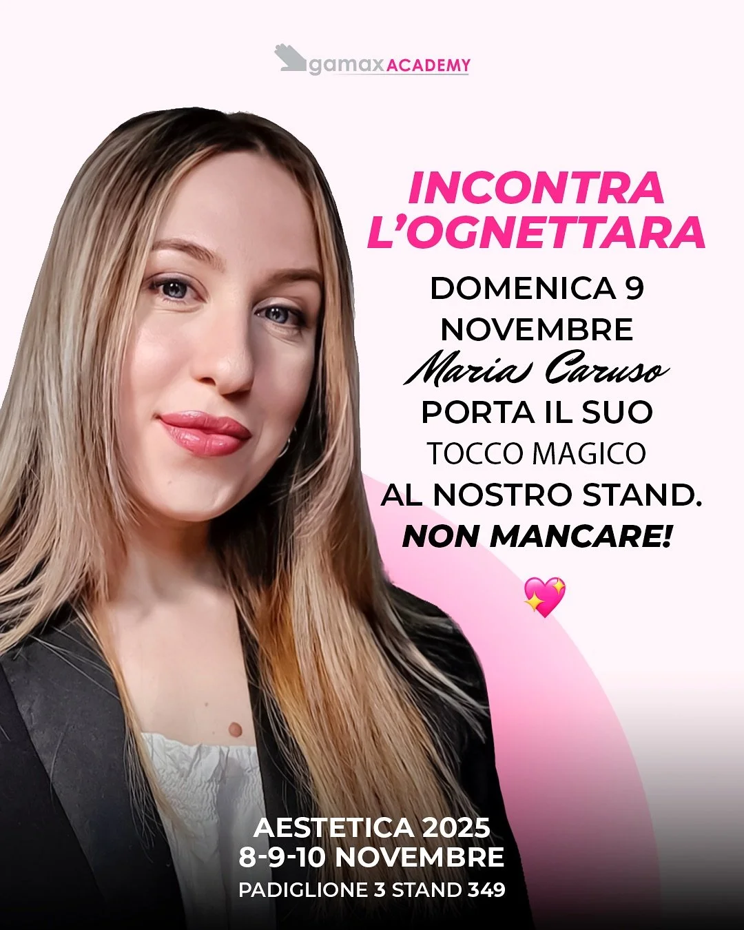 📣 Preparatevi a un incontro imperdibile! 📣

Domenica 𝟗 𝐧𝐨𝐯𝐞𝐦𝐛𝐫𝐞, a #aestetica2025, avremo un&rsquo;ospite super speciale: Maria Caruso, conosciuta da tutte come l&rsquo;Ognettara 💅🏻✨

Ex studentessa della nostra Academy e oggi nail artis