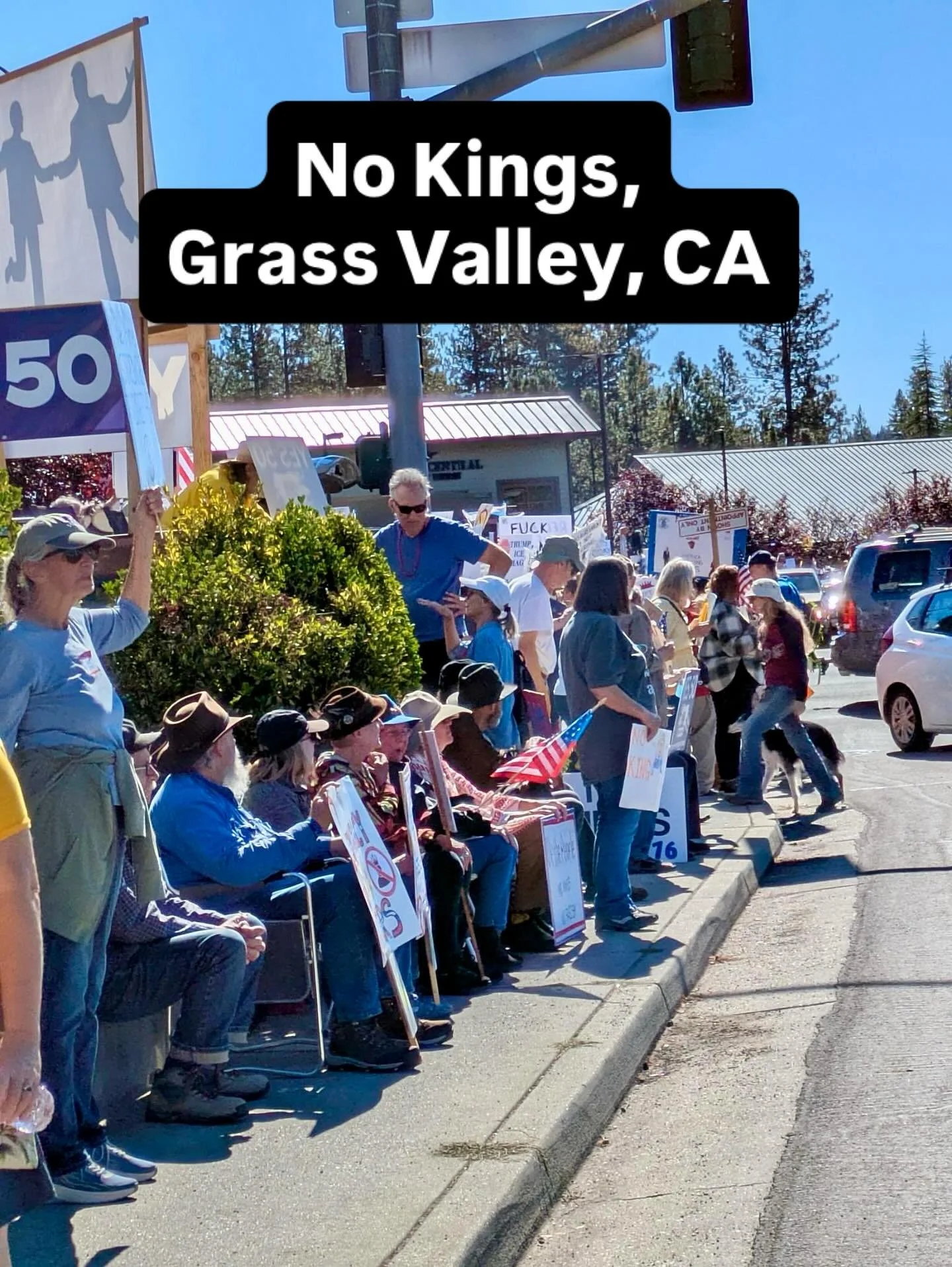 No Kings/Yes on 50 - Grass Valley, CA. #nokings #yeson50. Do you think the USA should have a king? Comment 👇. 🚫👑🇺🇸