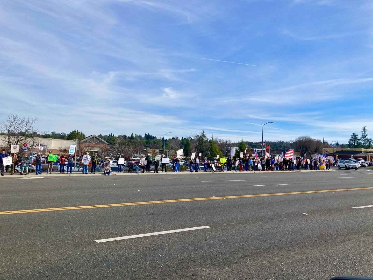 Melt ICE Demonstrators in Auburn stretching down both sides of 49! #meltice #ice #noice