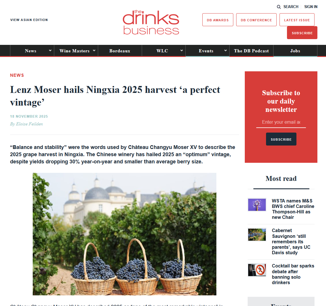 Drinks Business | Lenz Moser hails Ningxia 2025 harvest ‘a perfect vintage’