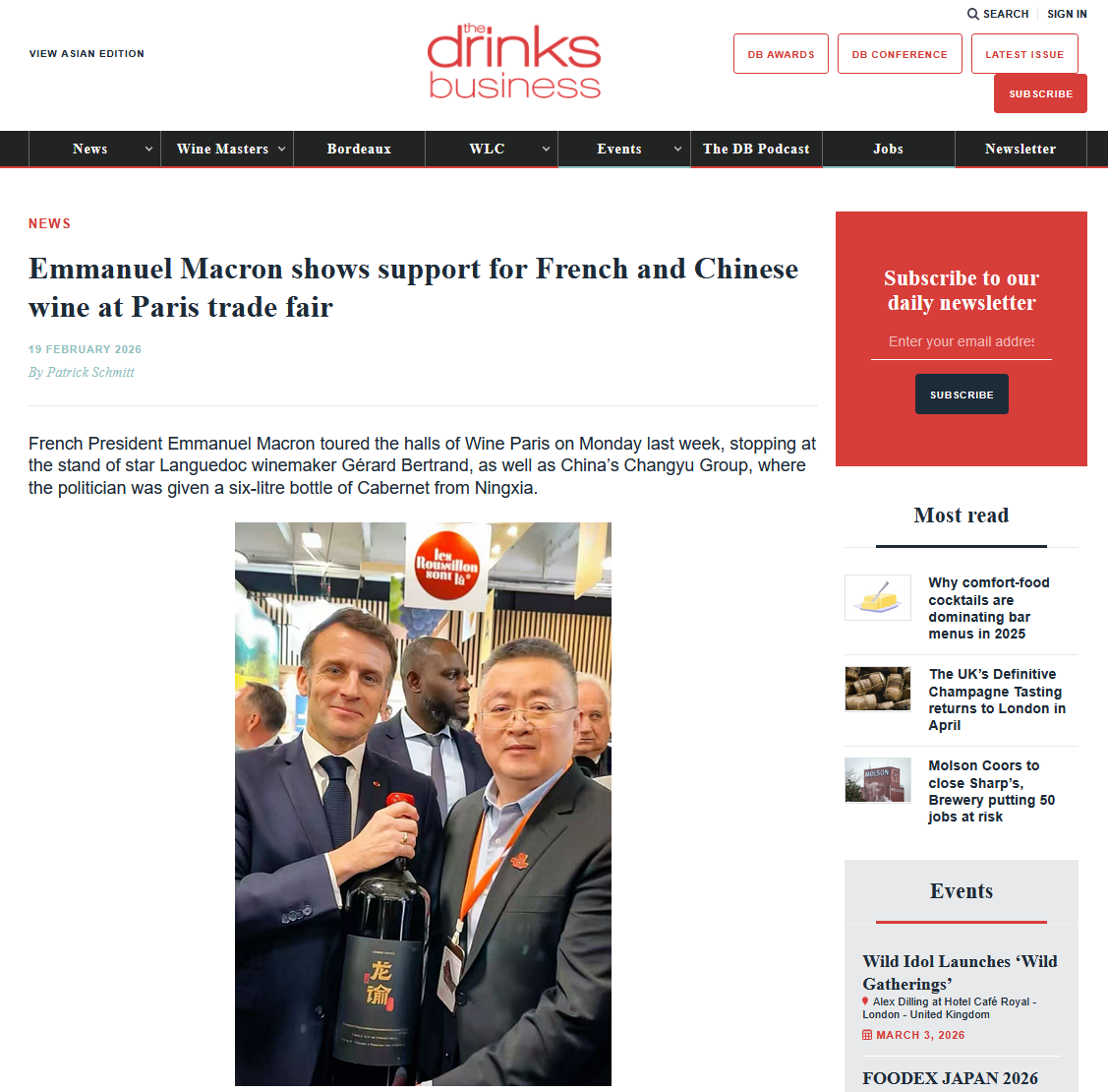 THE DRINKS BUSINESS | Emmanuel Macron shows support for French and Chinese wine at Paris trade fair