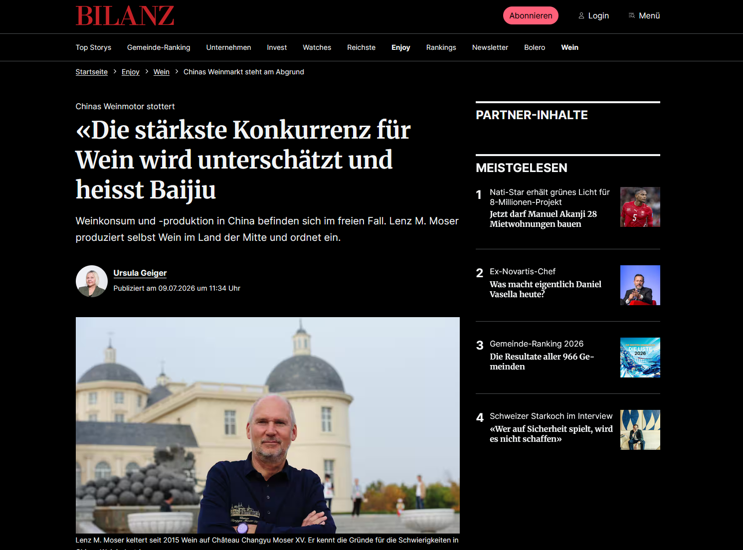 BILANZ | «Die stärkste Konkurrenz für Wein wird unterschätzt und heisst Baijiu