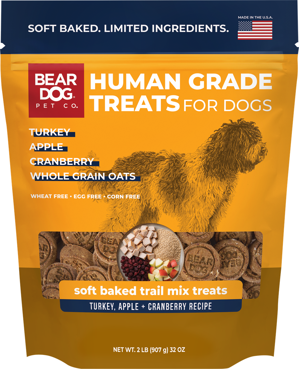 Bear Dog Pet Co. Turkey, Apple + Cranberry Recipe soft baked trail mix treats bag