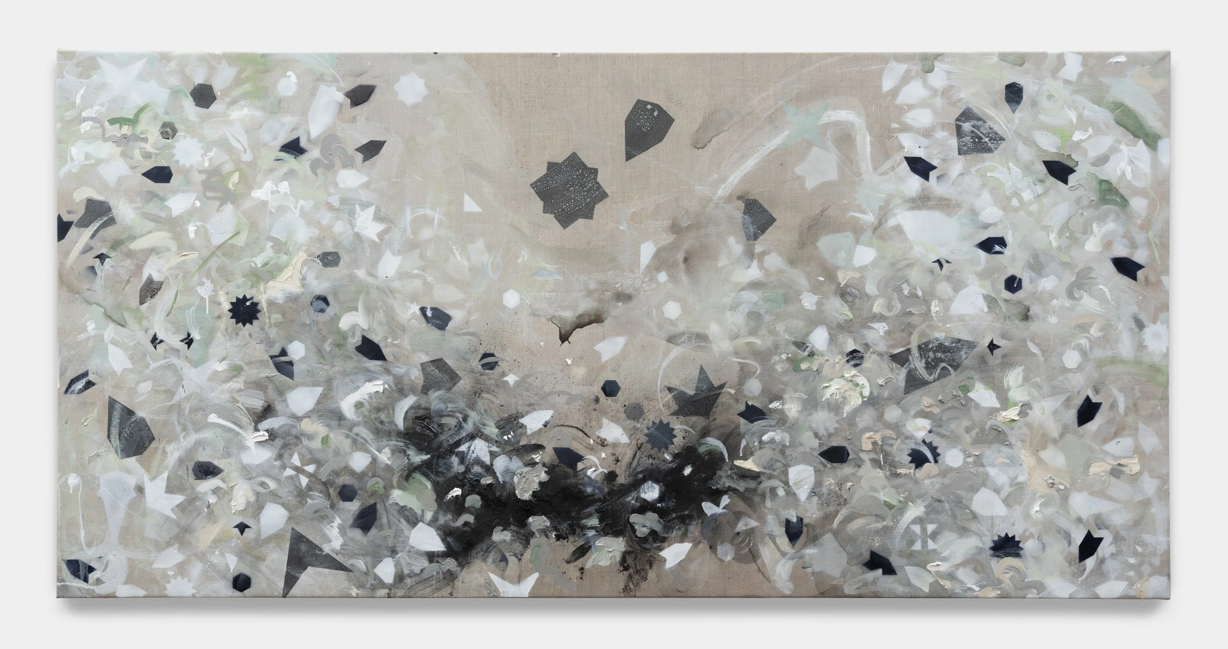  
Fragments of the Muqarnas , 2026 
oil, acrylic, and graphite on linen 
38 x 76 in | 96.52 x 193.04 cm
