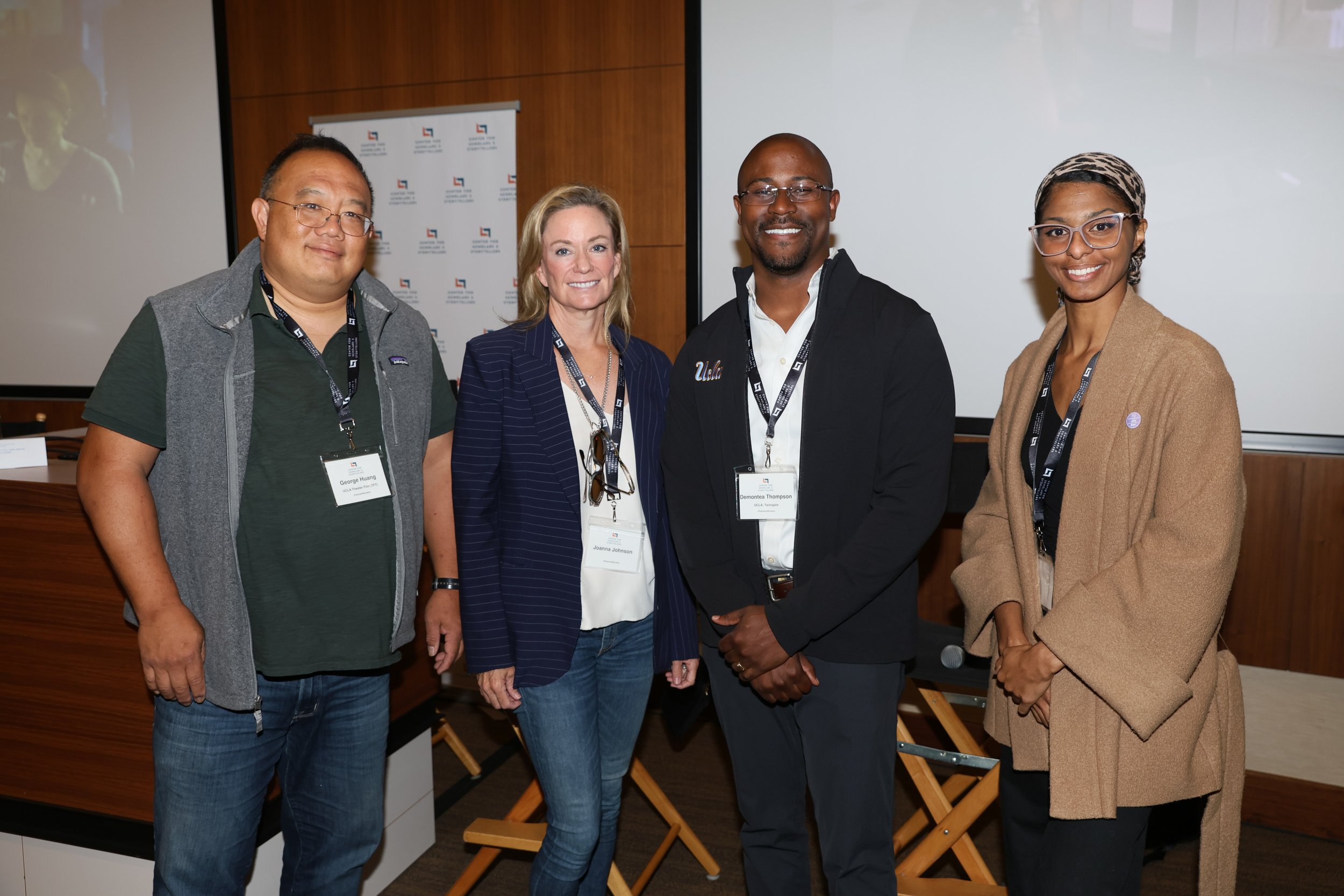  Beyond Tropes: Rethinking Foster Care Portrayals Panelists- George Huang (Screenwriting Professor), Joanna Johnson (Writer, Producer &amp; Director), Demontea Thompson (CSS Fellow, Twinspire Co-Founder &amp; Executive Director), and Dr. Tiera Tanksl