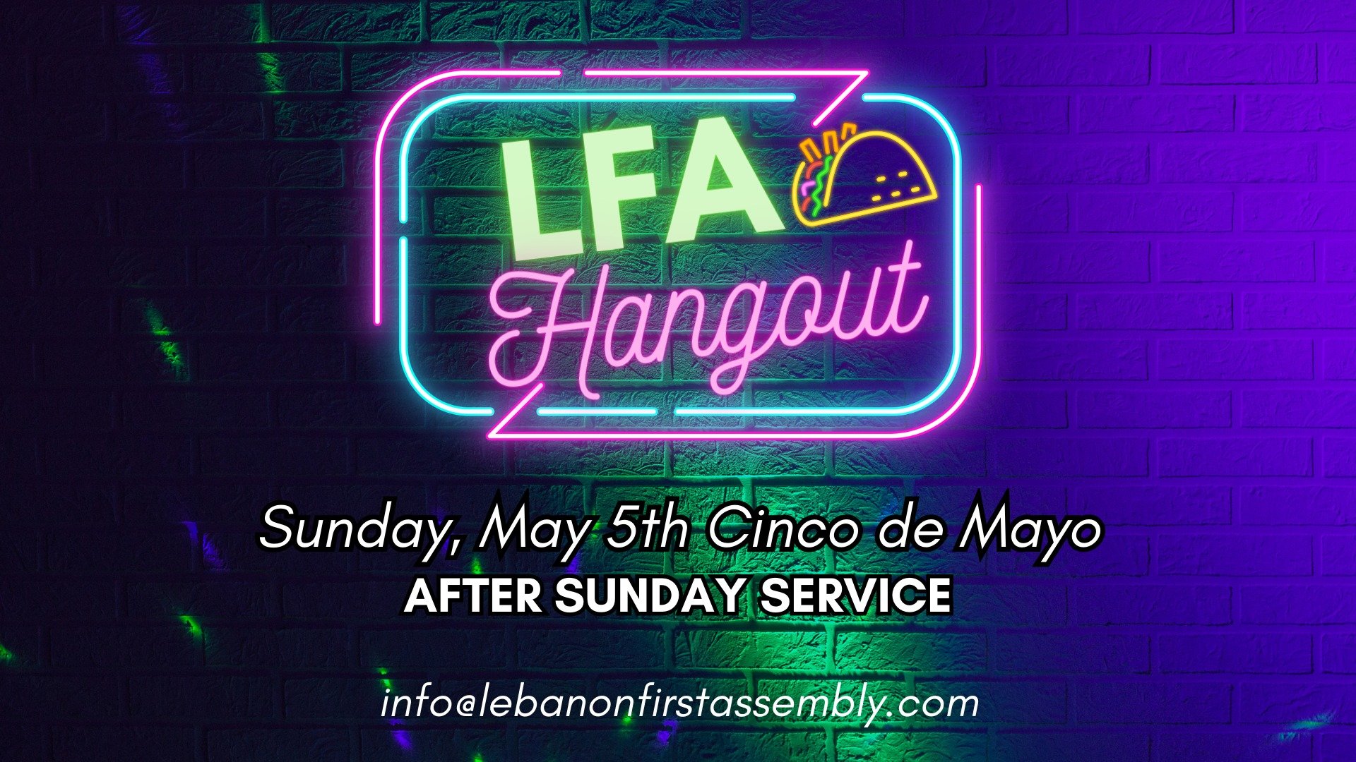 🌮This Sunday come join us for tacos and activities at our Cinco De Mayo LFA Hangout directly after Sunday Service. See you there!

#lebfirst #lfahangout #families #tacos #community #lebanonoregon #pnwchurch #cincodemayo