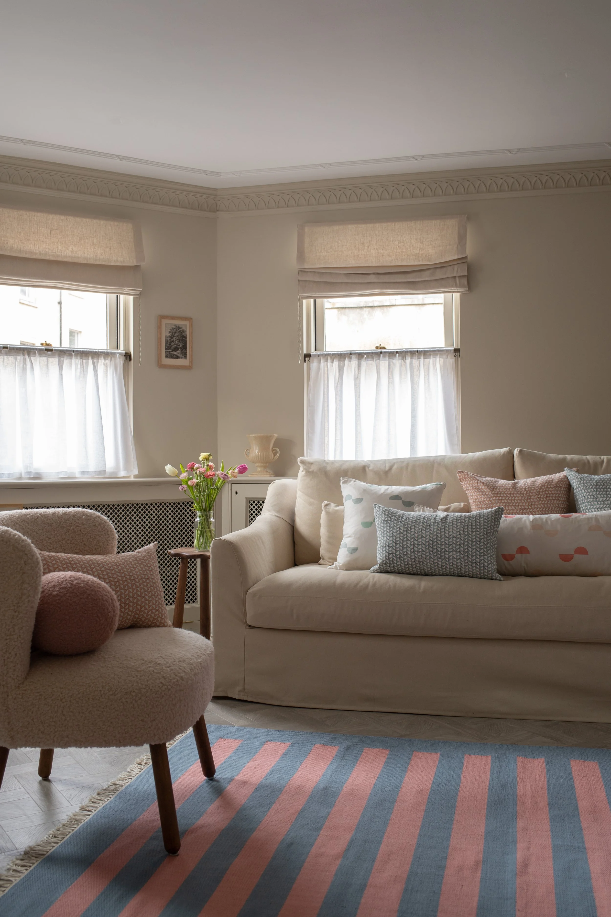 Our Riaz rug was inspired by vintage Indian dhurries found on our travels.