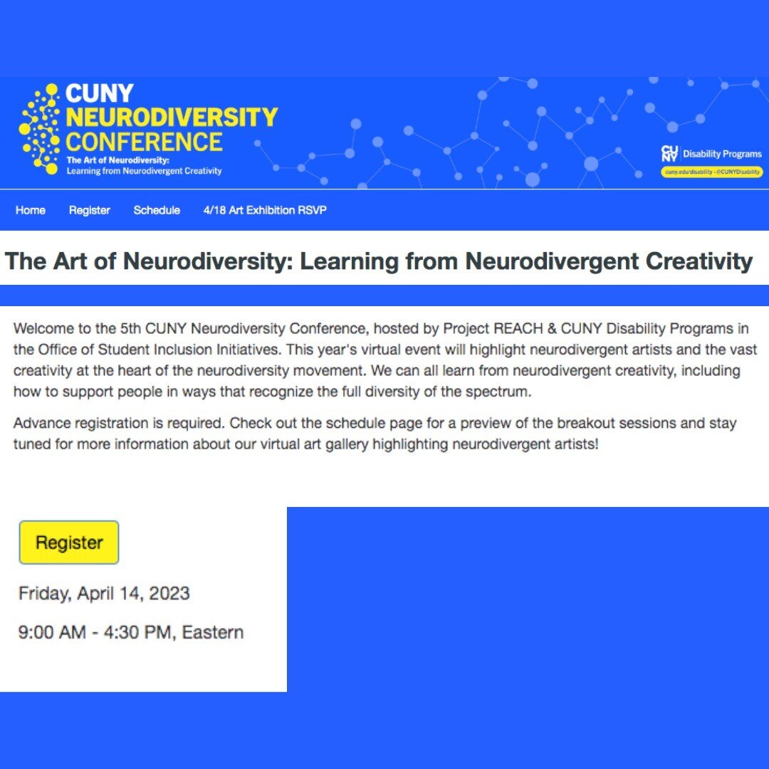 Join the CUNY Neurodiversity Conference 2023: 

The Art of Neurodiversity: Learning from Neurodivergent Creativity

@adamwolfond is the keynote speaker!

Friday, 14th April
9am - 4.30pm

It's a virtual event - you can register in the link in our bio
