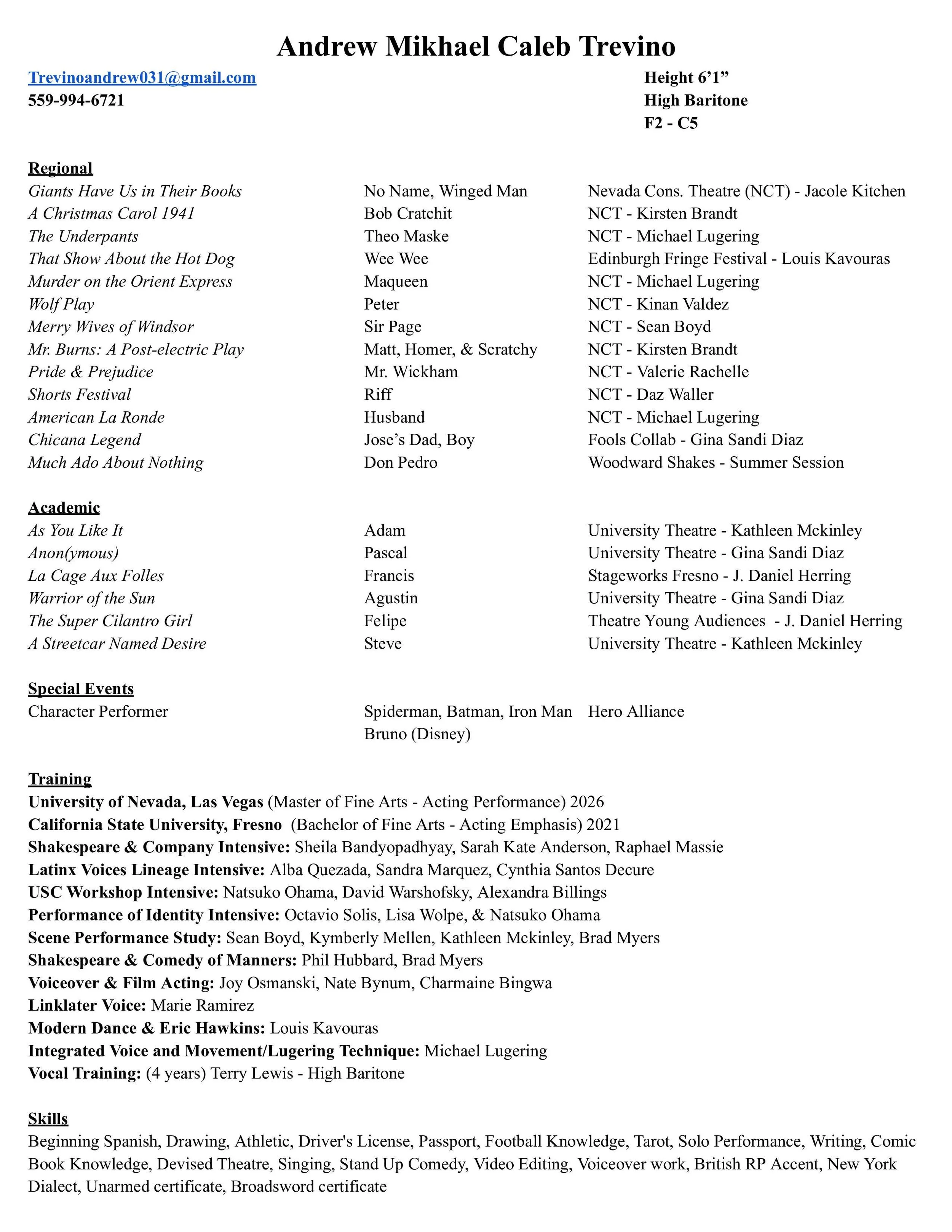 THEATRE RESUME