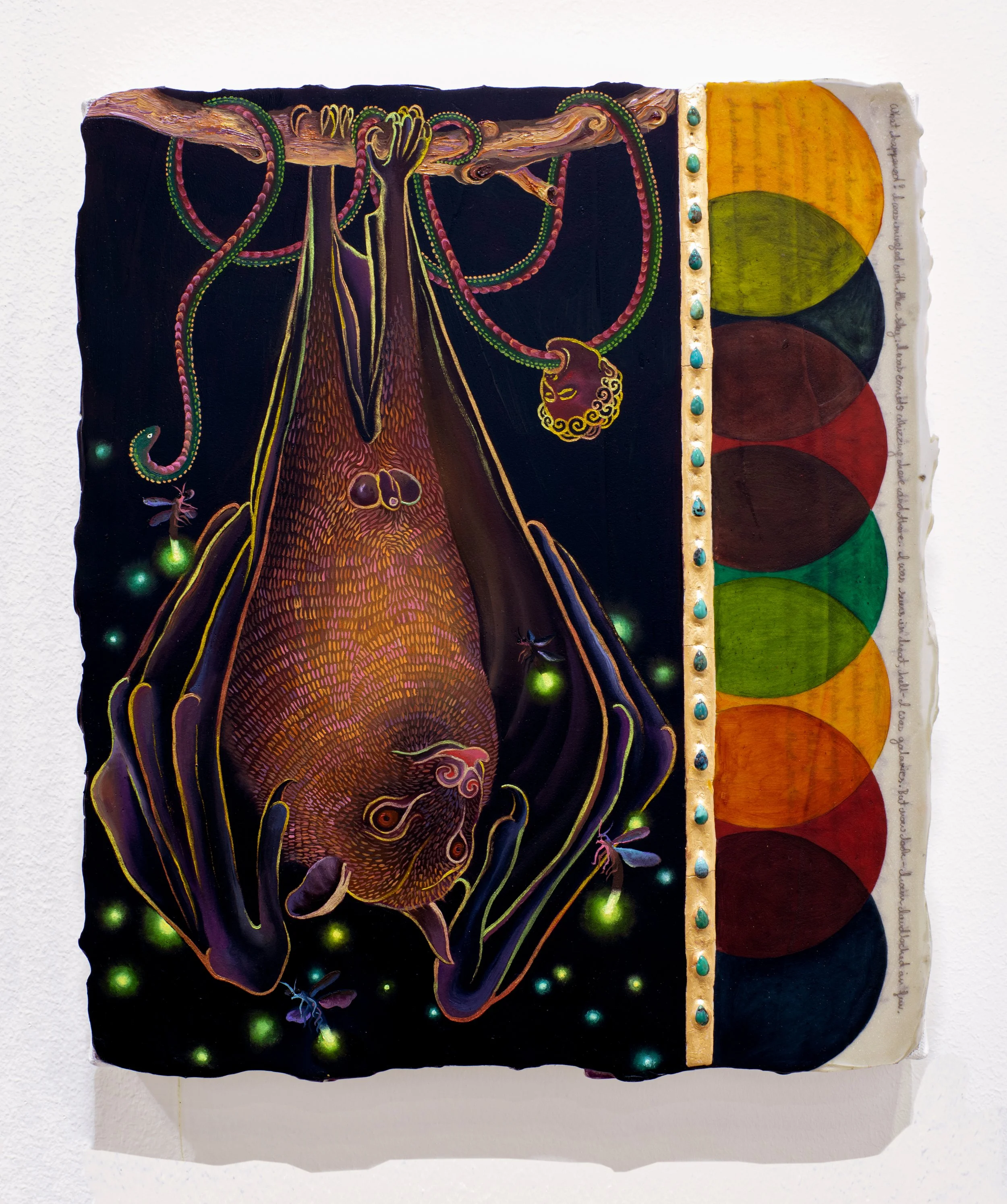    Night Angels   Oil, turquoise, rose gold leaf, and graphite on canvas • 14 x 12 inches • 2024 