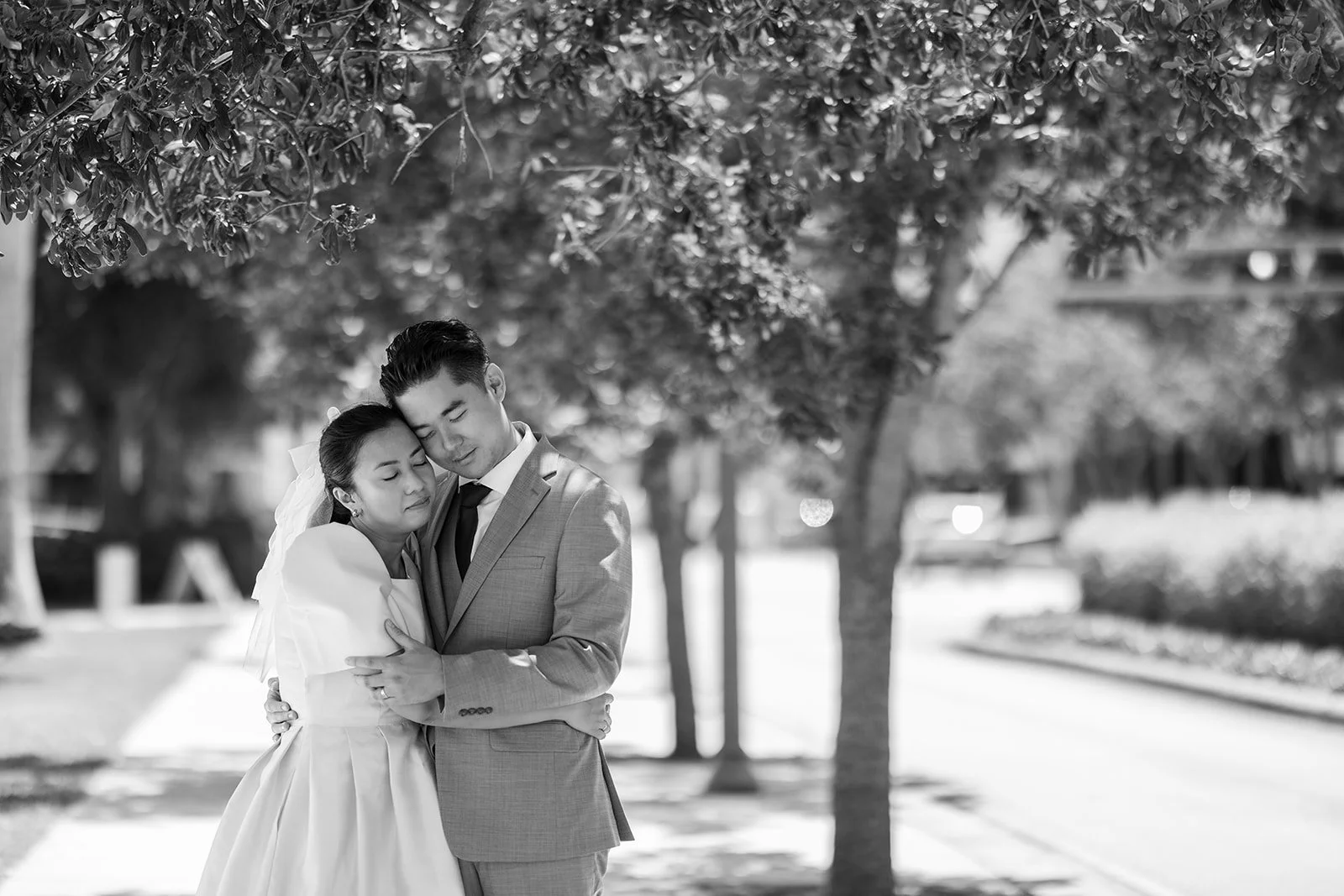 Intimate black and white portrait of a couple after their courthouse wedding ceremony in South Florida