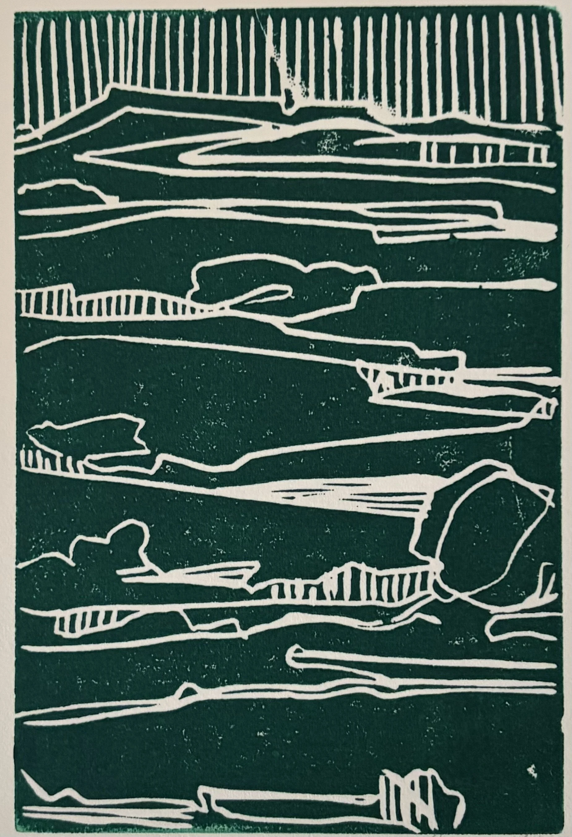 "Carved Horizons- Pthalo" Linocut