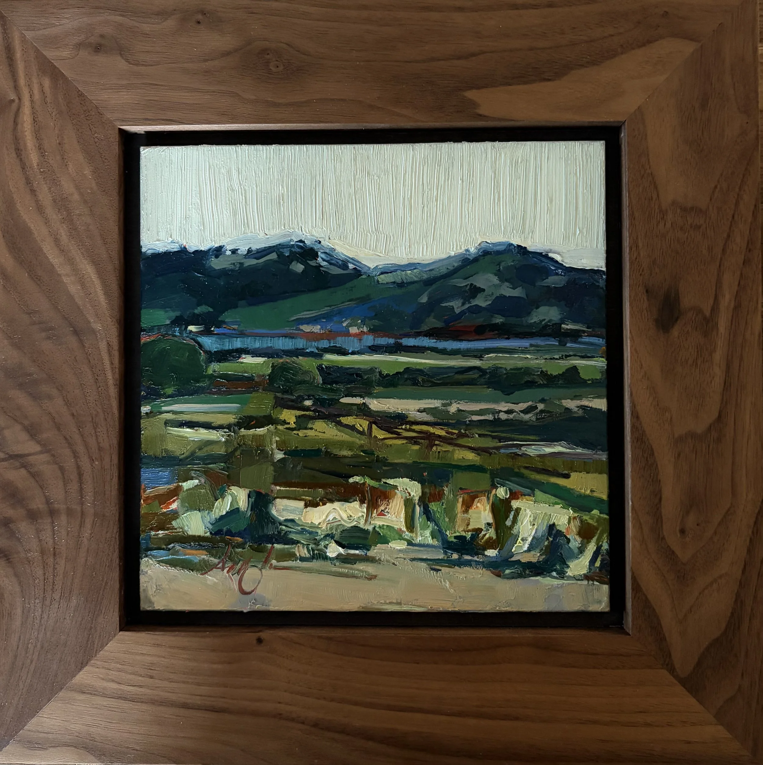 "Mountain Majesty" 8x8 Oil on panel in a walnut frame