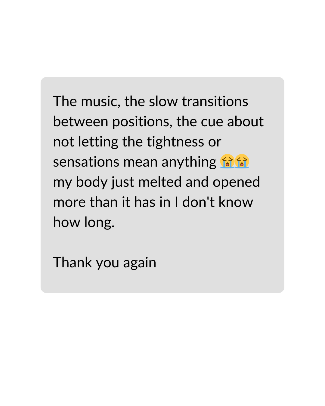 Text message discussing music, transitions, and sensations with crying emojis.