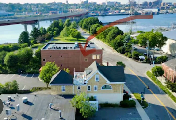 Aerial view of CosMed.ink building at 7 Ocean Street, Suite 1, South Portland ME