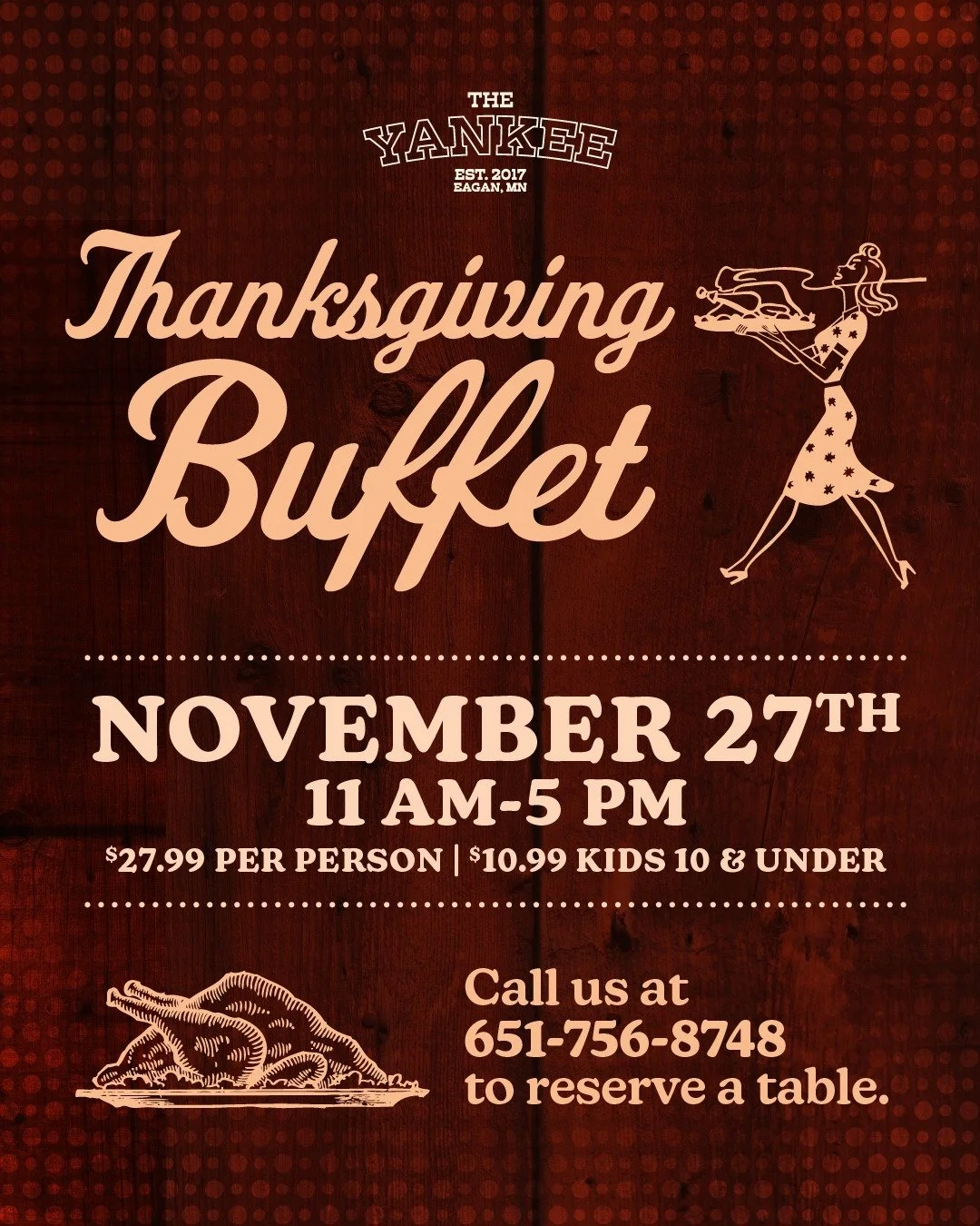 Looking to feast this Thanksgiving season? 🦃 We're open on Thursday, November 27 with a special all-you-can-eat buffet of holiday faves from 11 AM-5 PM. $27.99 per guest, $10.99 for kids under 10. Taking reservations now &ndash; give us a call at 65