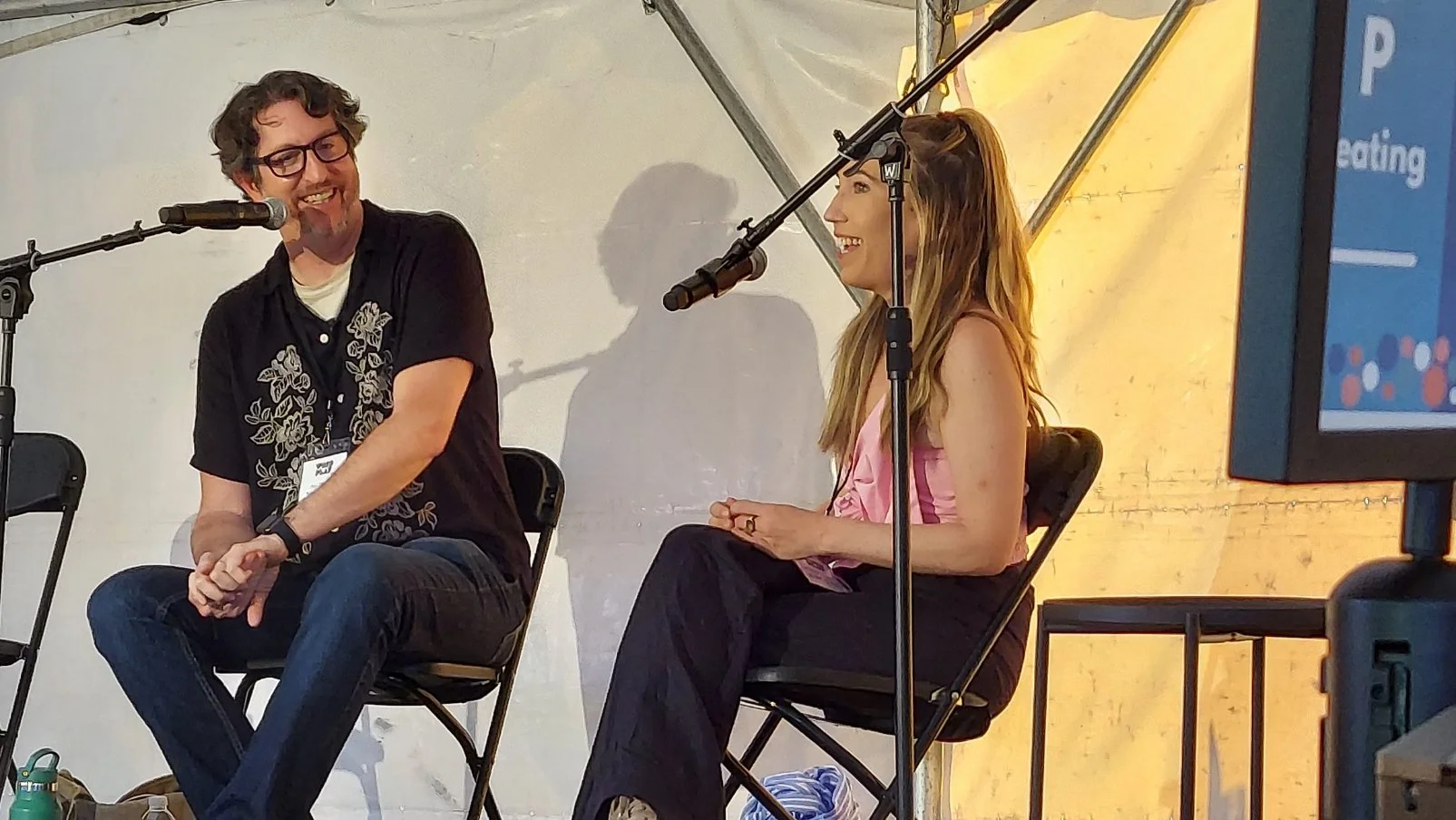 Photo of authors Paul Trimblay and Caroline Kepnes at 2023 Wordplay Festival in Minneapolis.