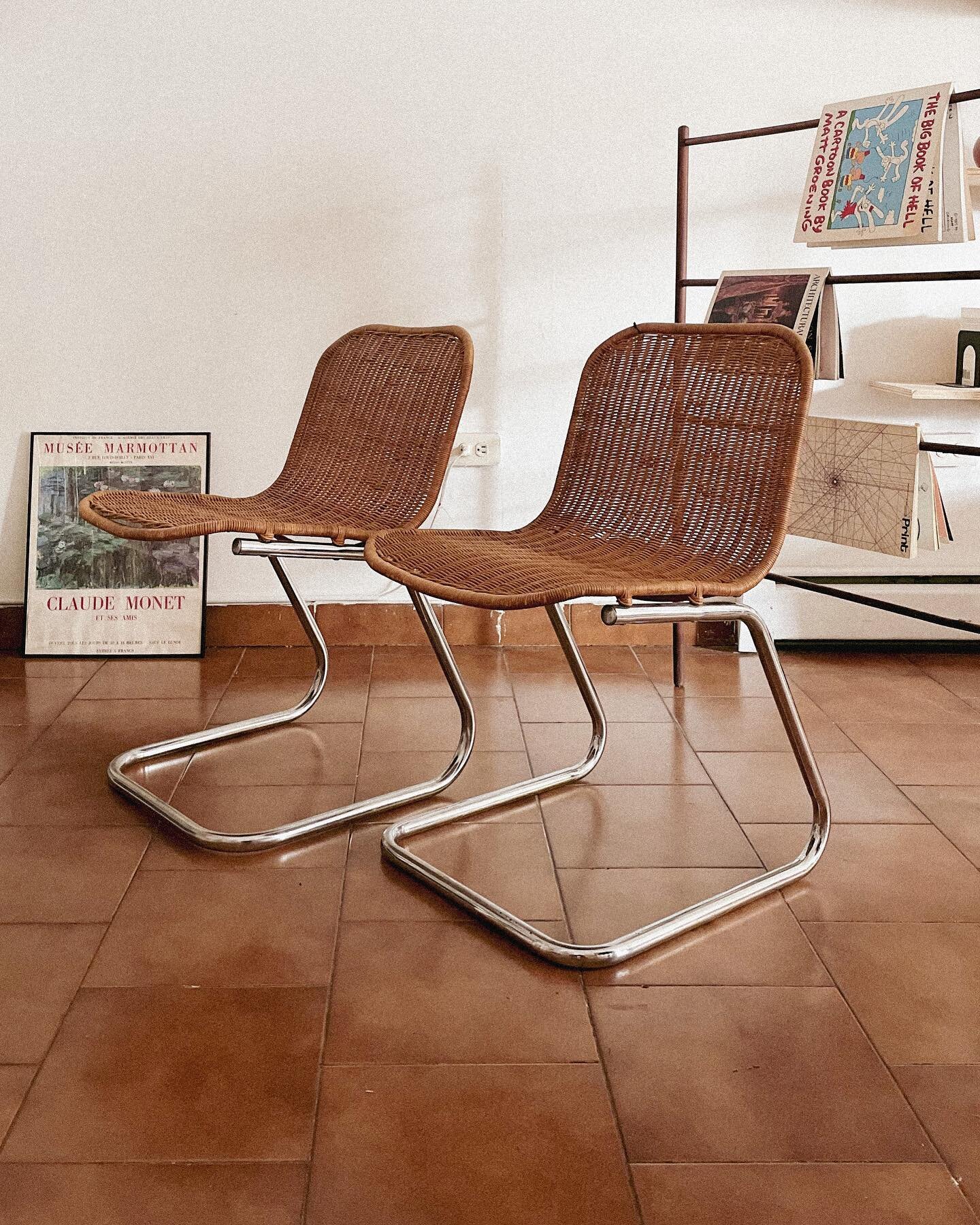 Pair of these 1960s chrome and rattan cantilever chairs still available at le shoppe 🤩